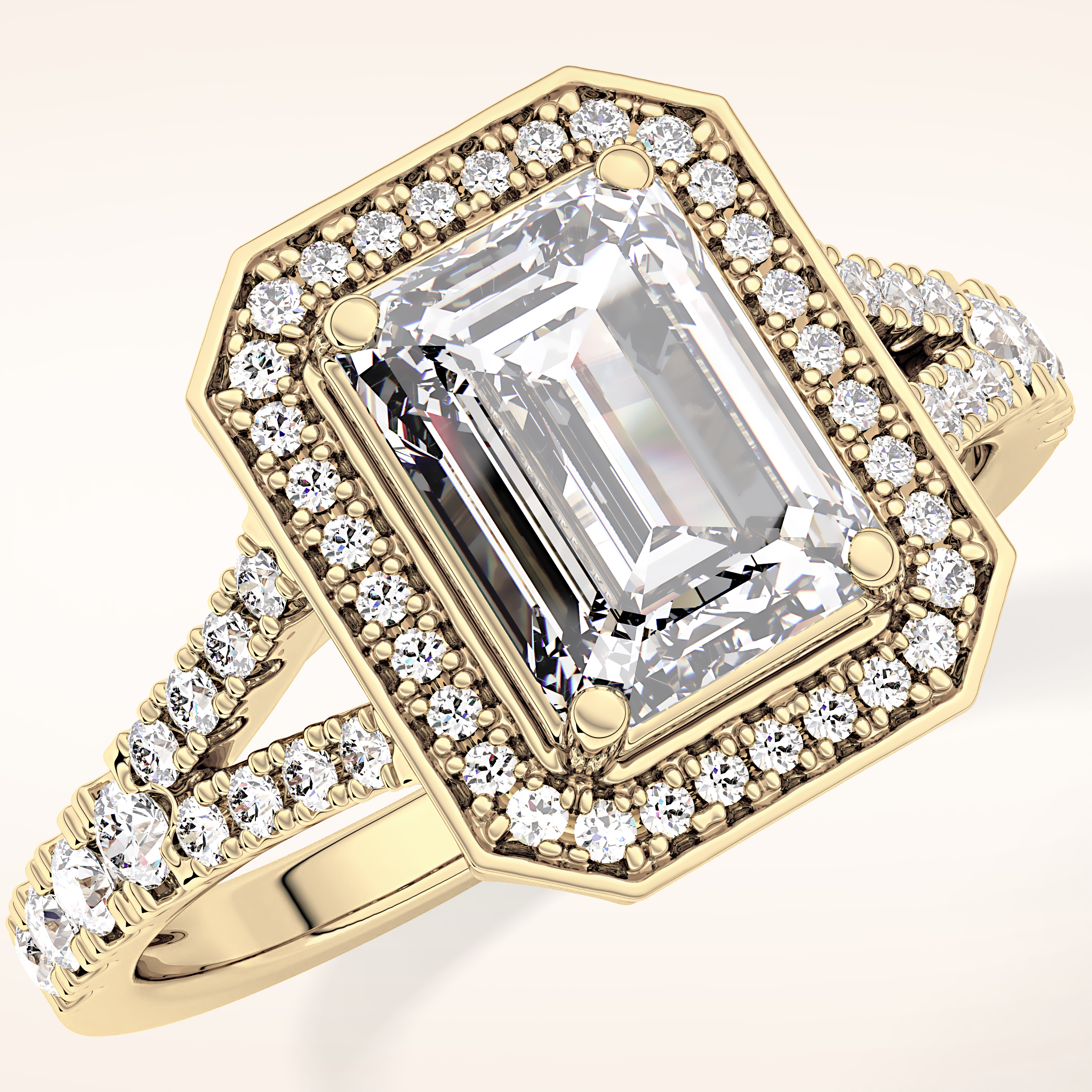 1.41 CT Emerald Shaped Halo & Pave Moissanite Engagement Ring