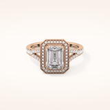 1.41 CT Emerald Shaped Halo & Pave Moissanite Engagement Ring