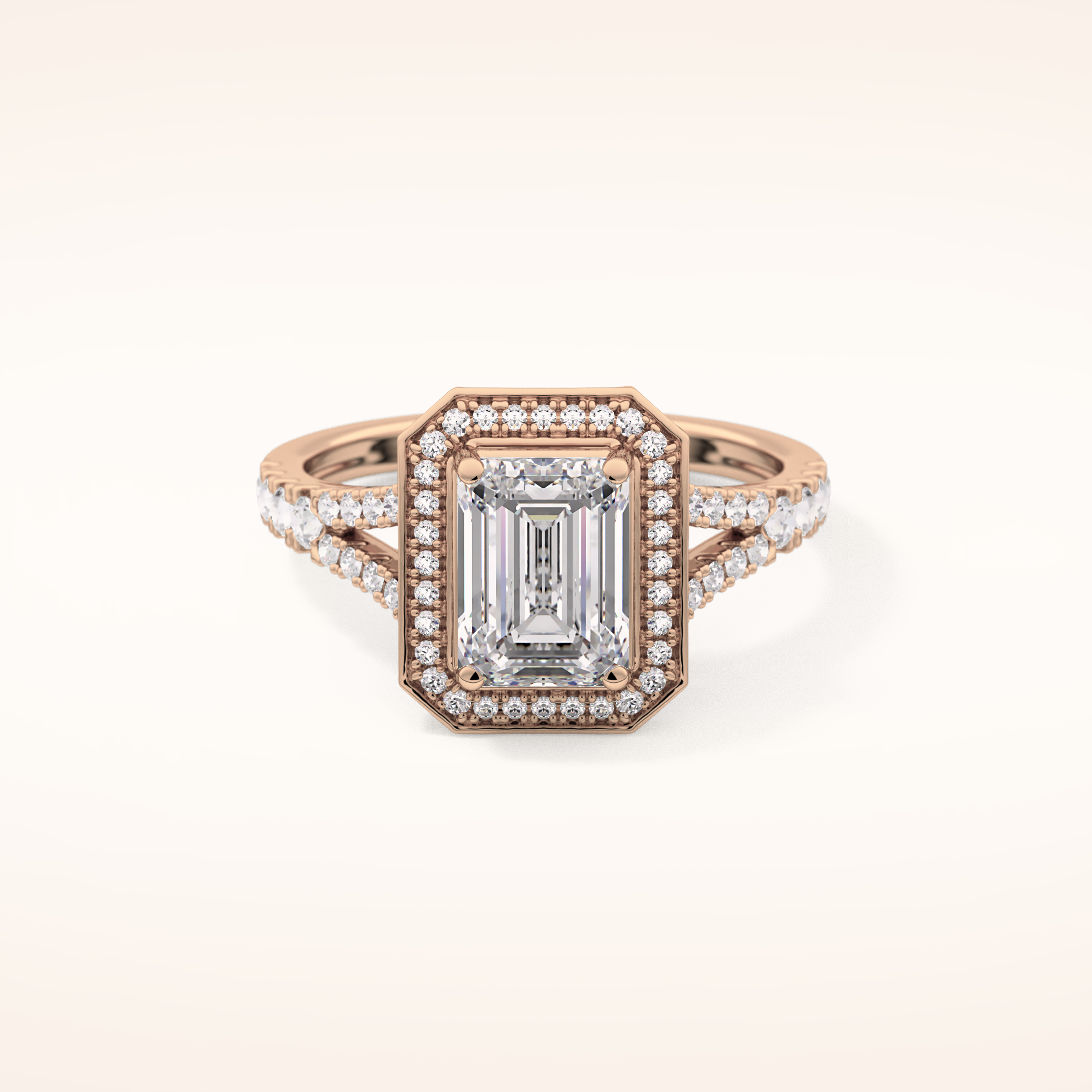 1.41 CT Emerald Shaped Halo & Pave Moissanite Engagement Ring