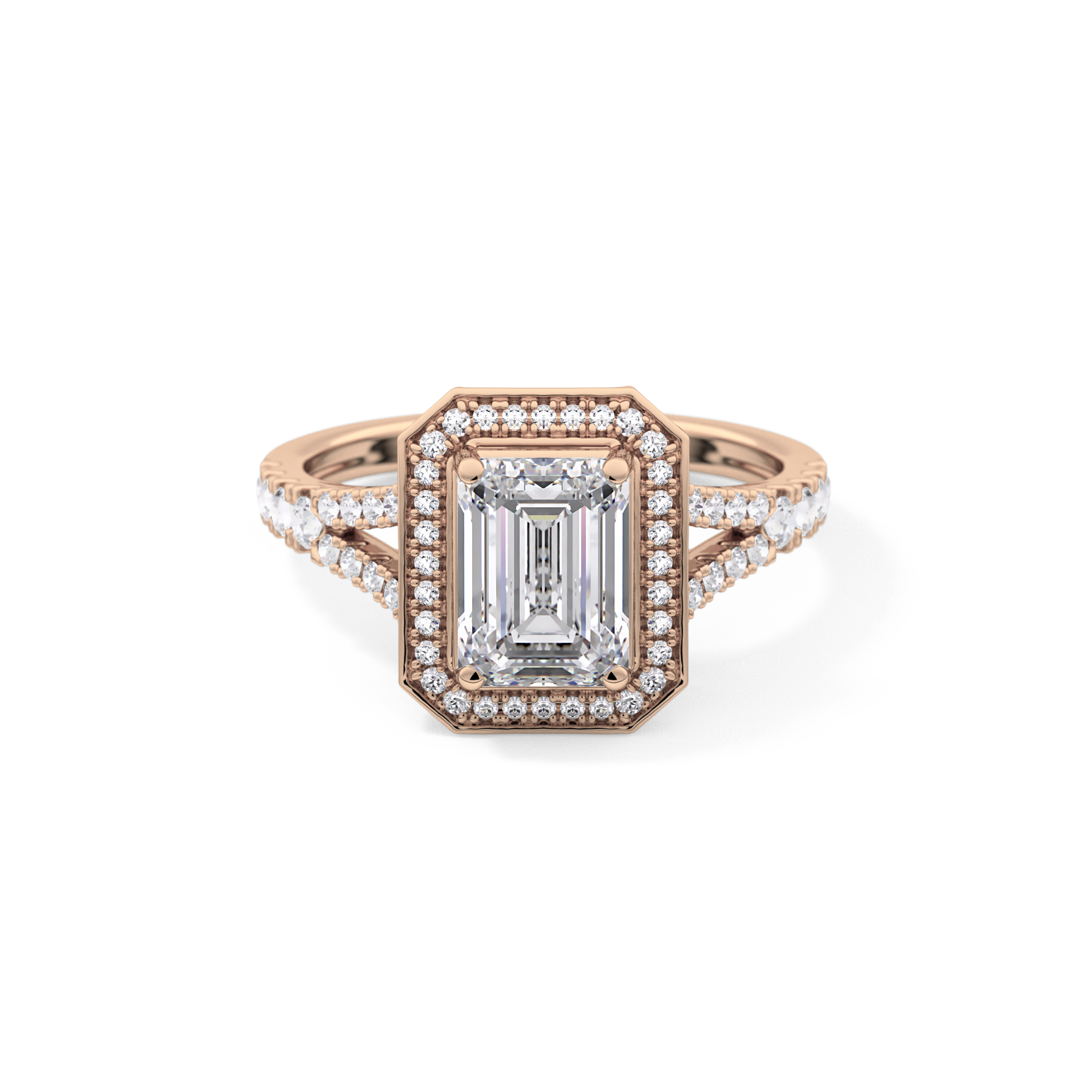 Emerald Halo & Split Shank Pave Lab Grown Diamond Engagement Ring