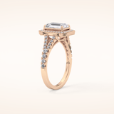 1.41 CT Emerald Shaped Halo & Pave Moissanite Engagement Ring