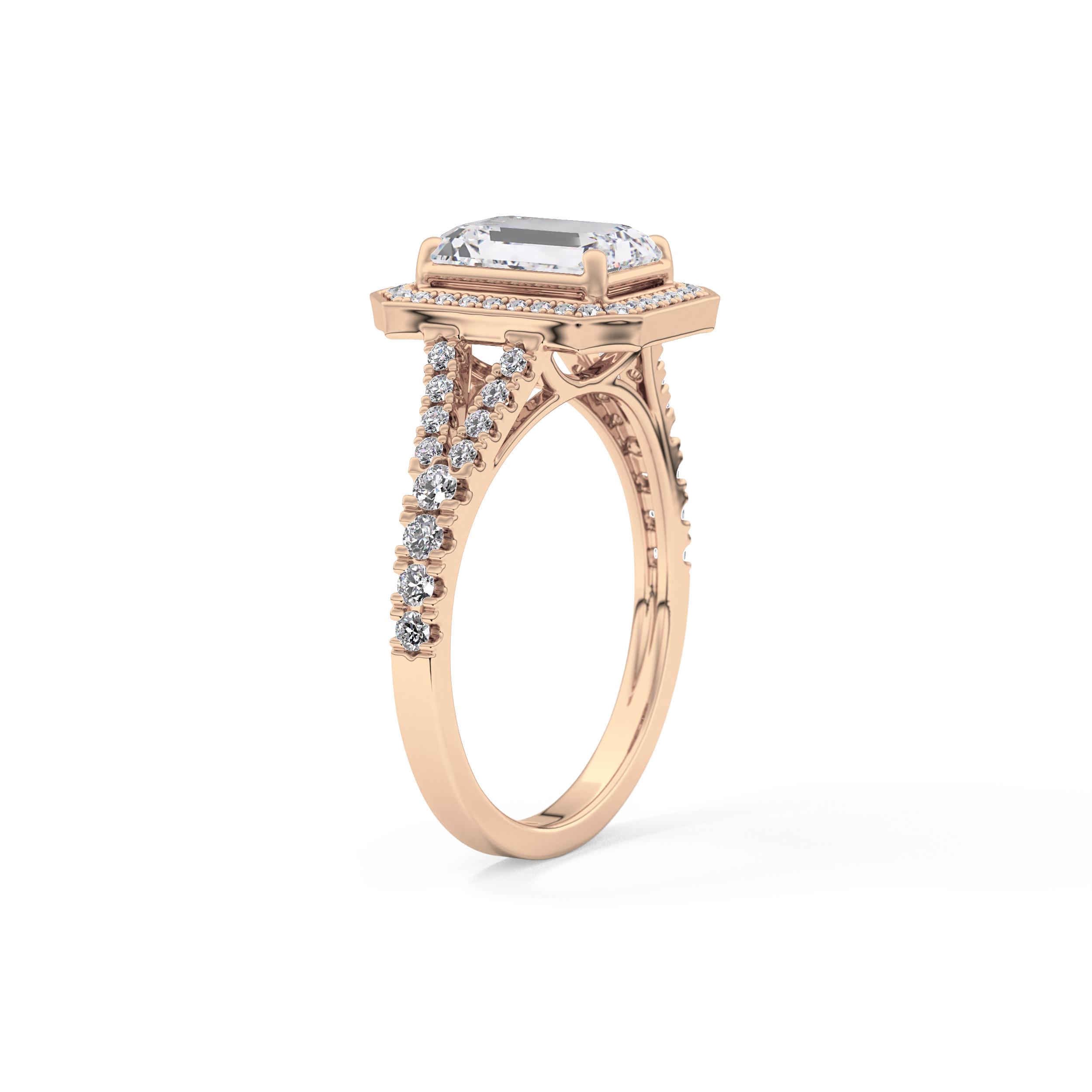Emerald Halo & Split Shank Pave Lab Grown Diamond Engagement Ring