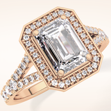 1.41 CT Emerald Shaped Halo & Pave Moissanite Engagement Ring