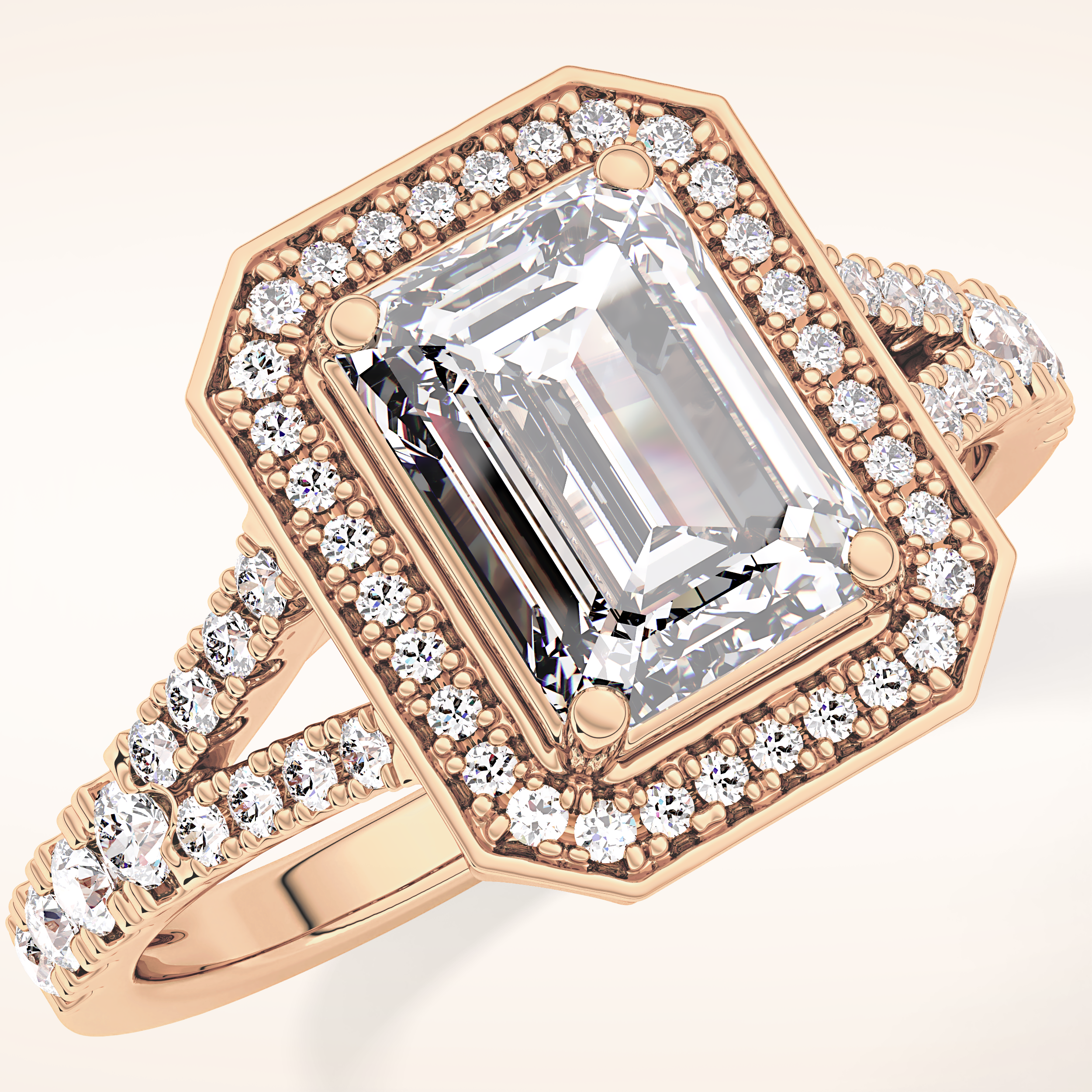 1.41 CT Emerald Shaped Halo & Pave Moissanite Engagement Ring
