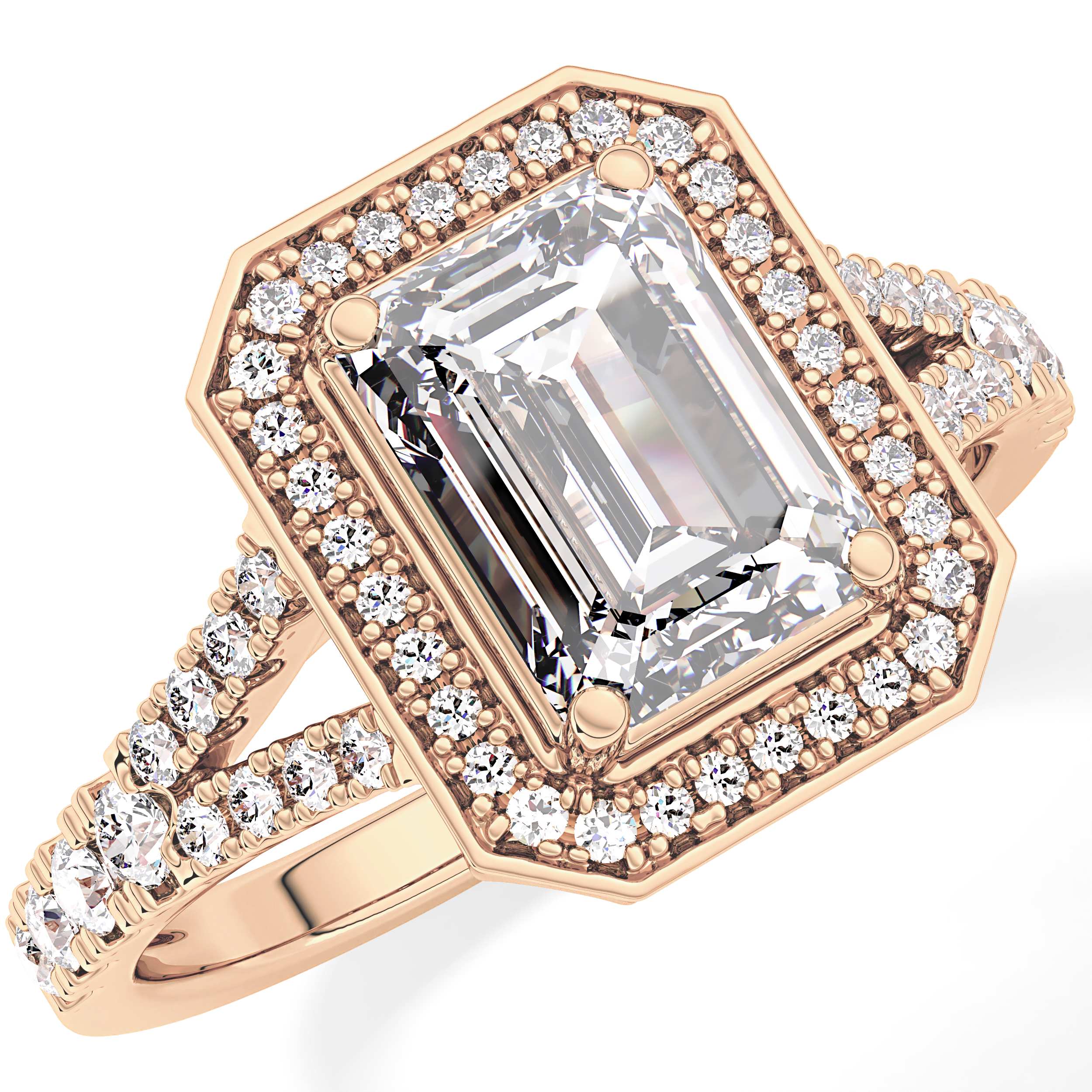 Emerald Halo & Split Shank Pave Lab Grown Diamond Engagement Ring