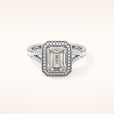 1.41 CT Emerald Shaped Halo & Pave Moissanite Engagement Ring