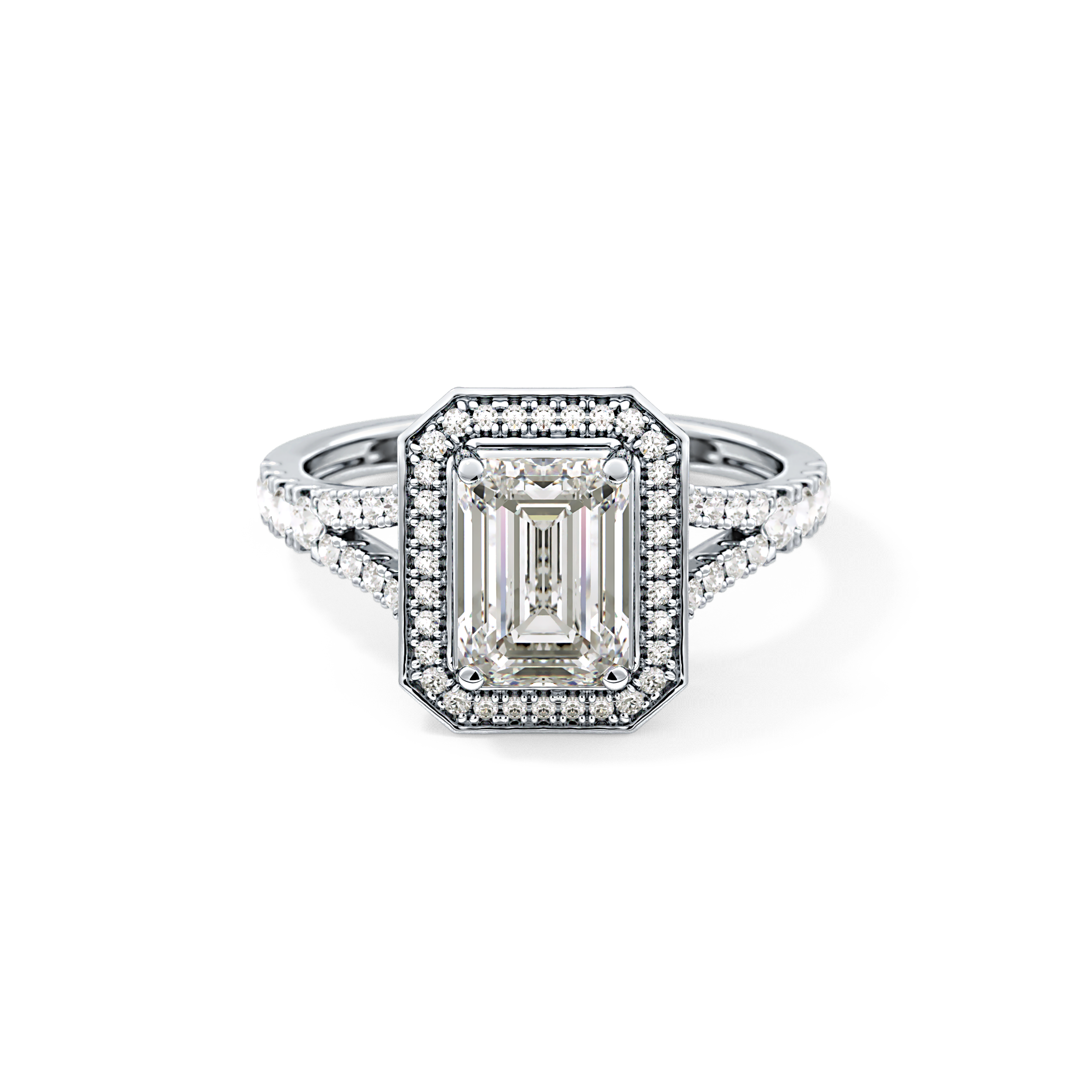 Emerald Halo & Split Shank Pave Lab Grown Diamond Engagement Ring