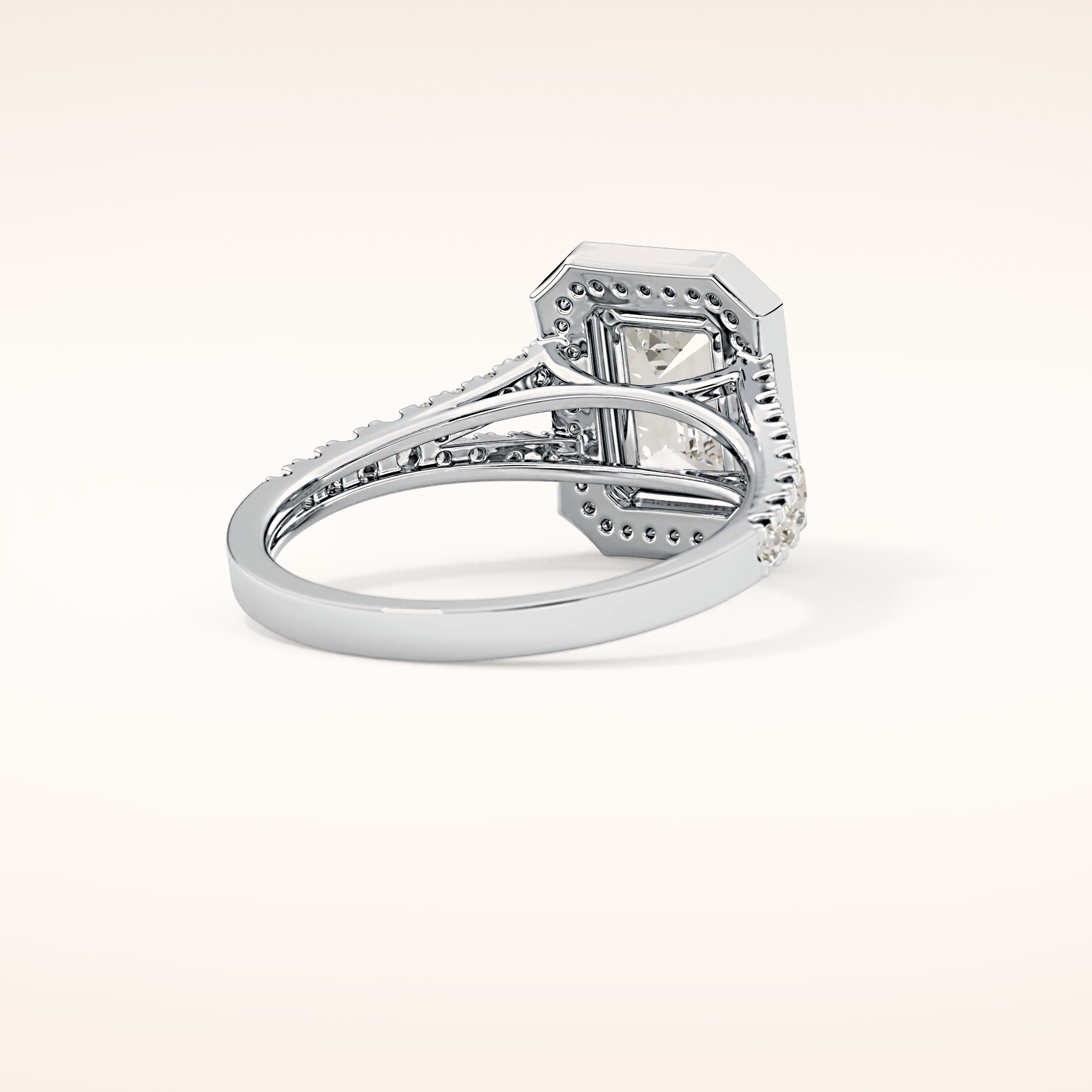 1.41 CT Emerald Shaped Halo & Pave Moissanite Engagement Ring