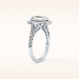 1.41 CT Emerald Shaped Halo & Pave Moissanite Engagement Ring