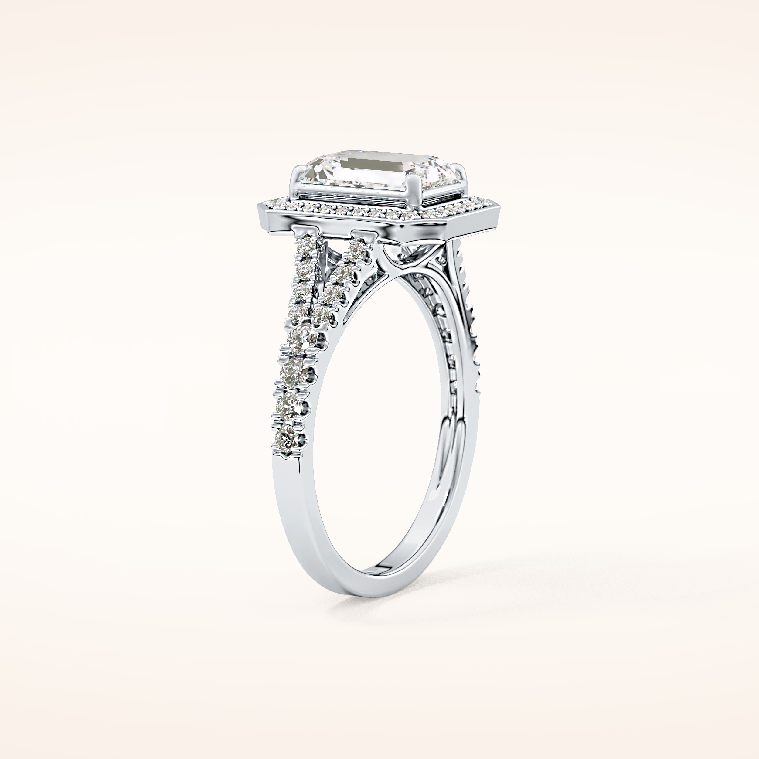 1.41 CT Emerald Shaped Halo & Pave Moissanite Engagement Ring