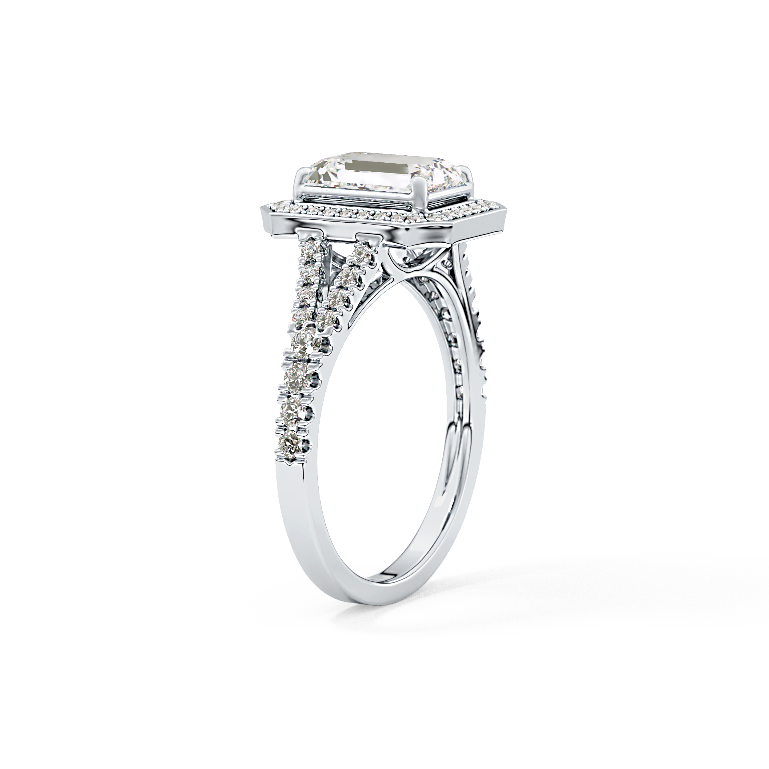 Emerald Halo & Split Shank Pave Lab Grown Diamond Engagement Ring