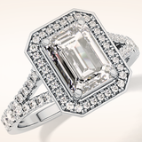 1.41 CT Emerald Shaped Halo & Pave Moissanite Engagement Ring