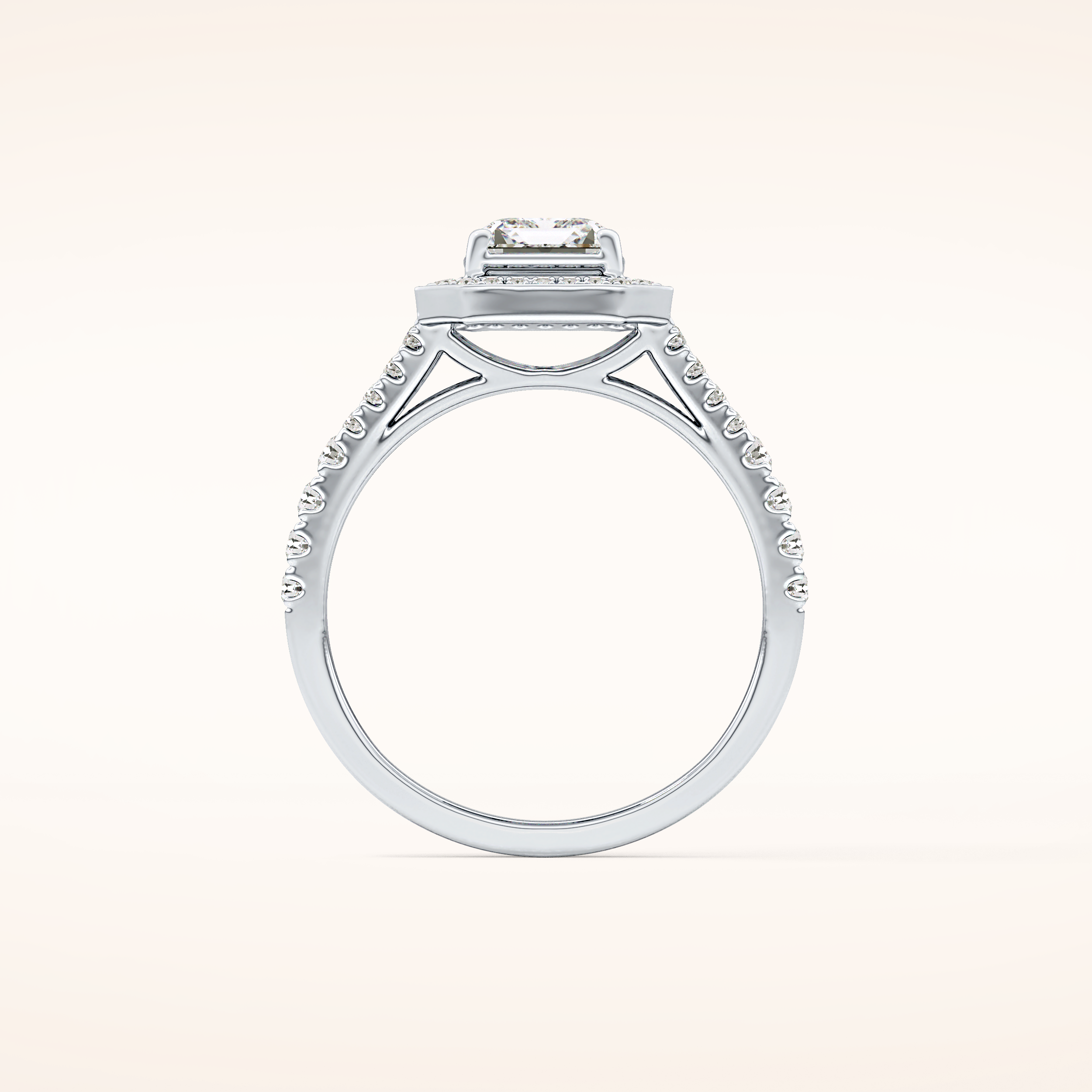 1.41 CT Emerald Shaped Halo & Pave Moissanite Engagement Ring