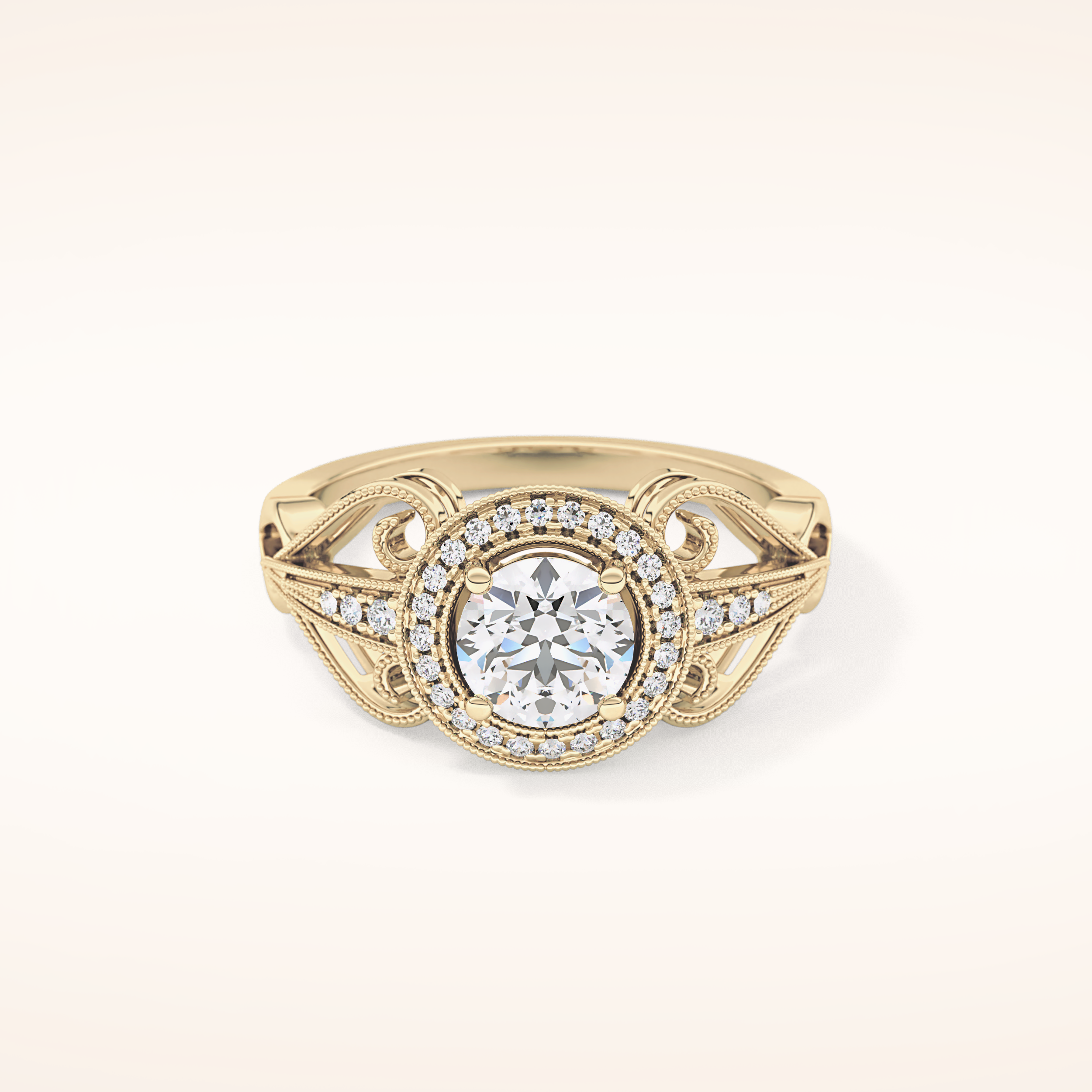 0.67 CT Round Shaped Halo & Pave Moissanite Engagement Ring