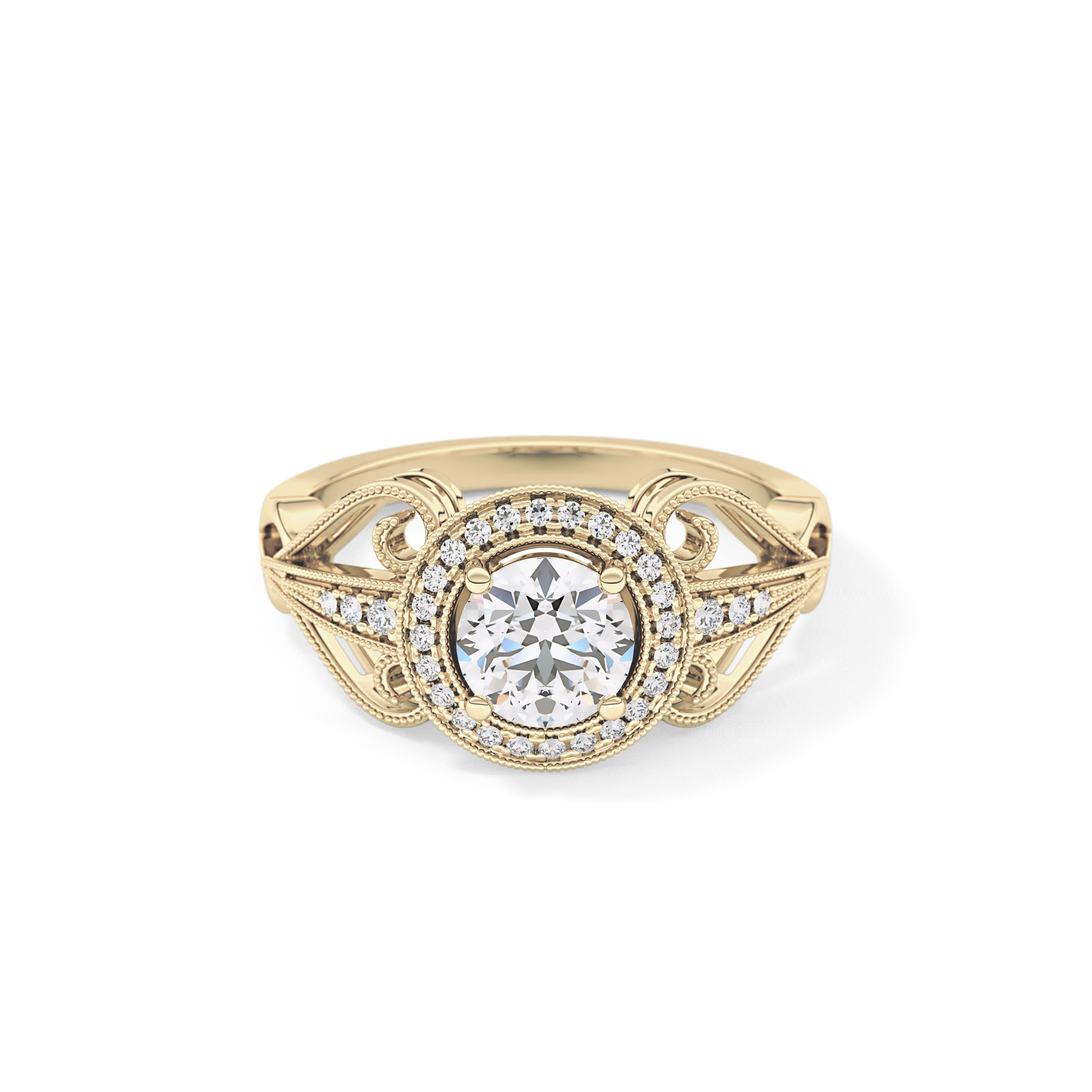 Round Halo & Vintage Art Deco Lab Grown Diamond Engagement Ring