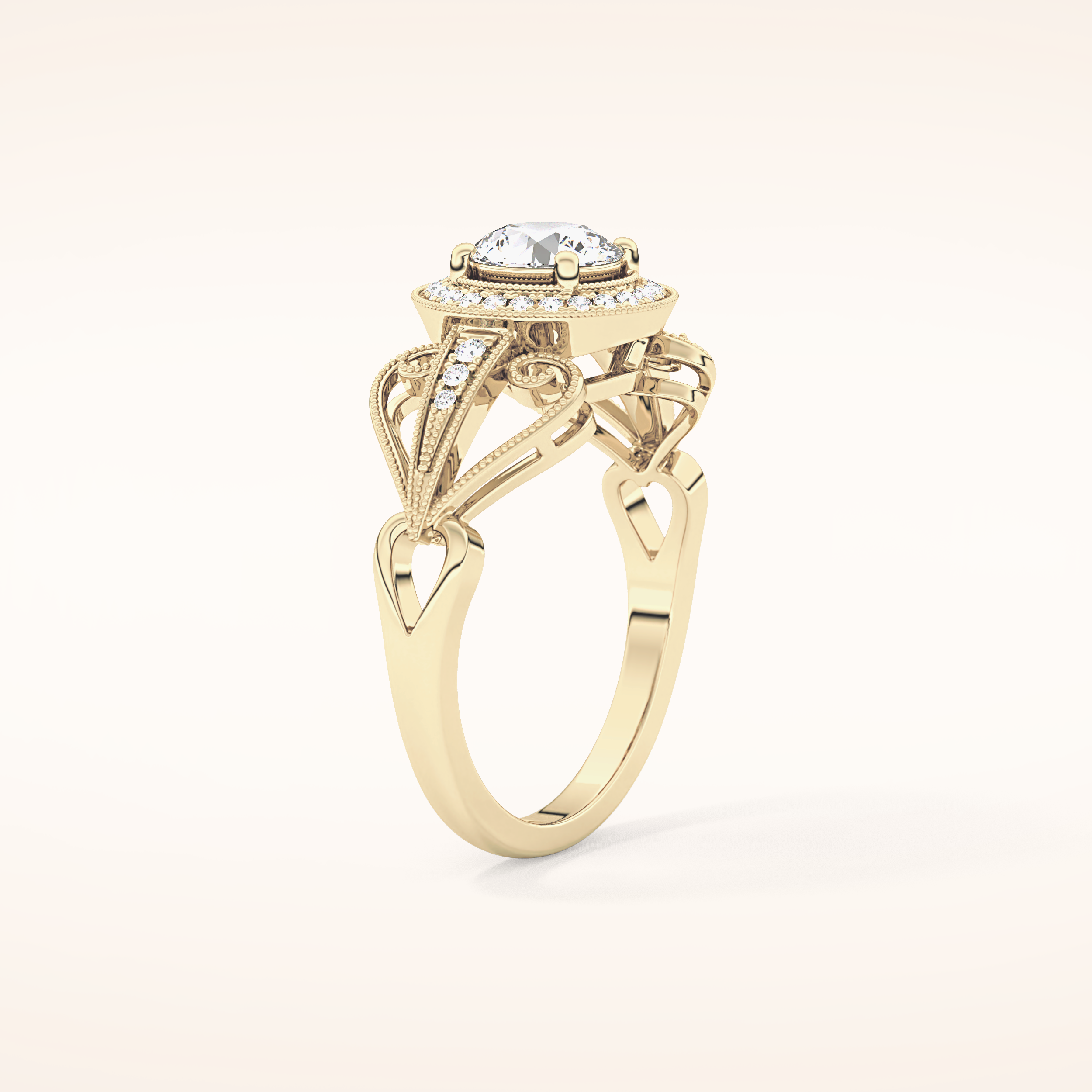 0.67 CT Round Shaped Halo & Pave Moissanite Engagement Ring