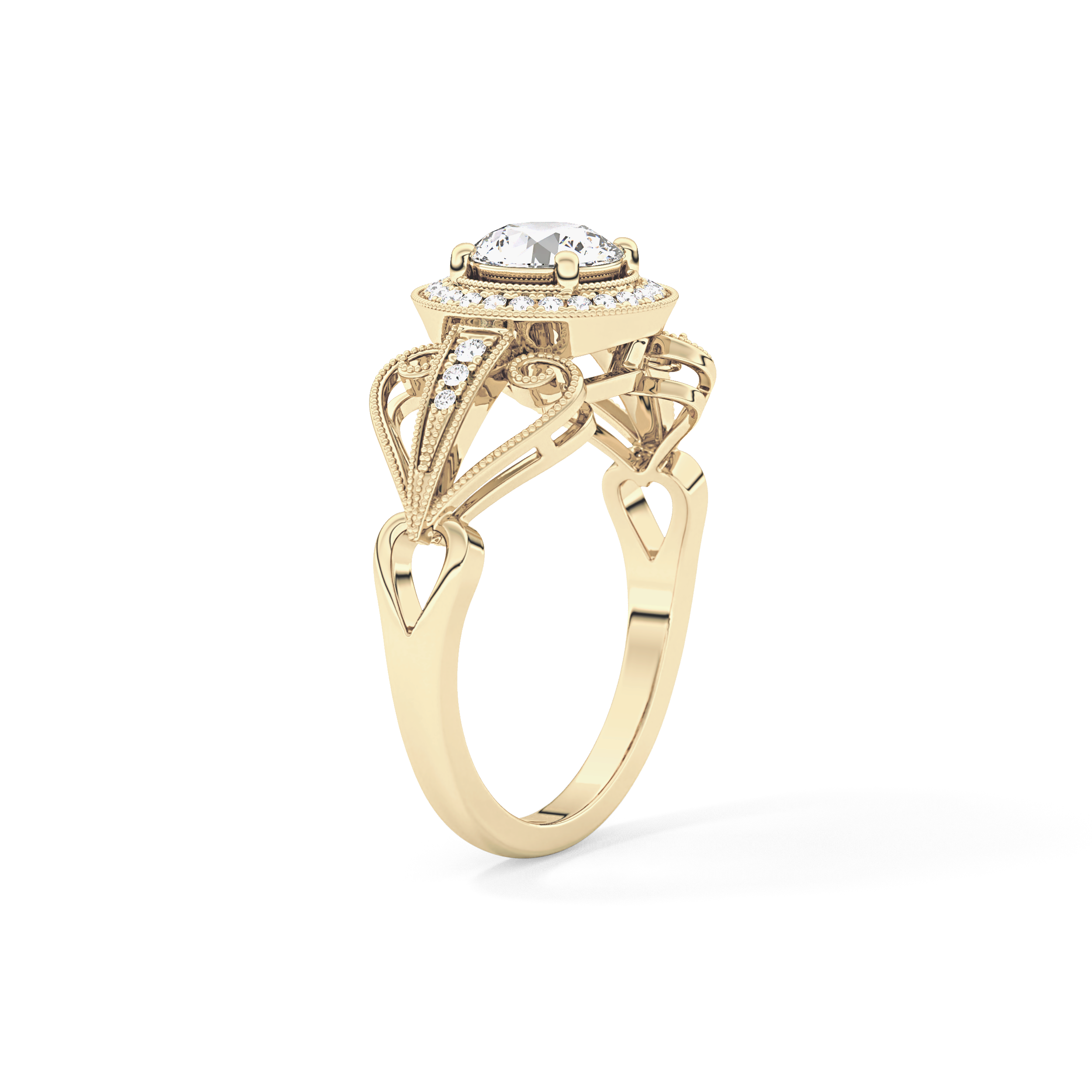 Round Halo & Vintage Art Deco Lab Grown Diamond Engagement Ring