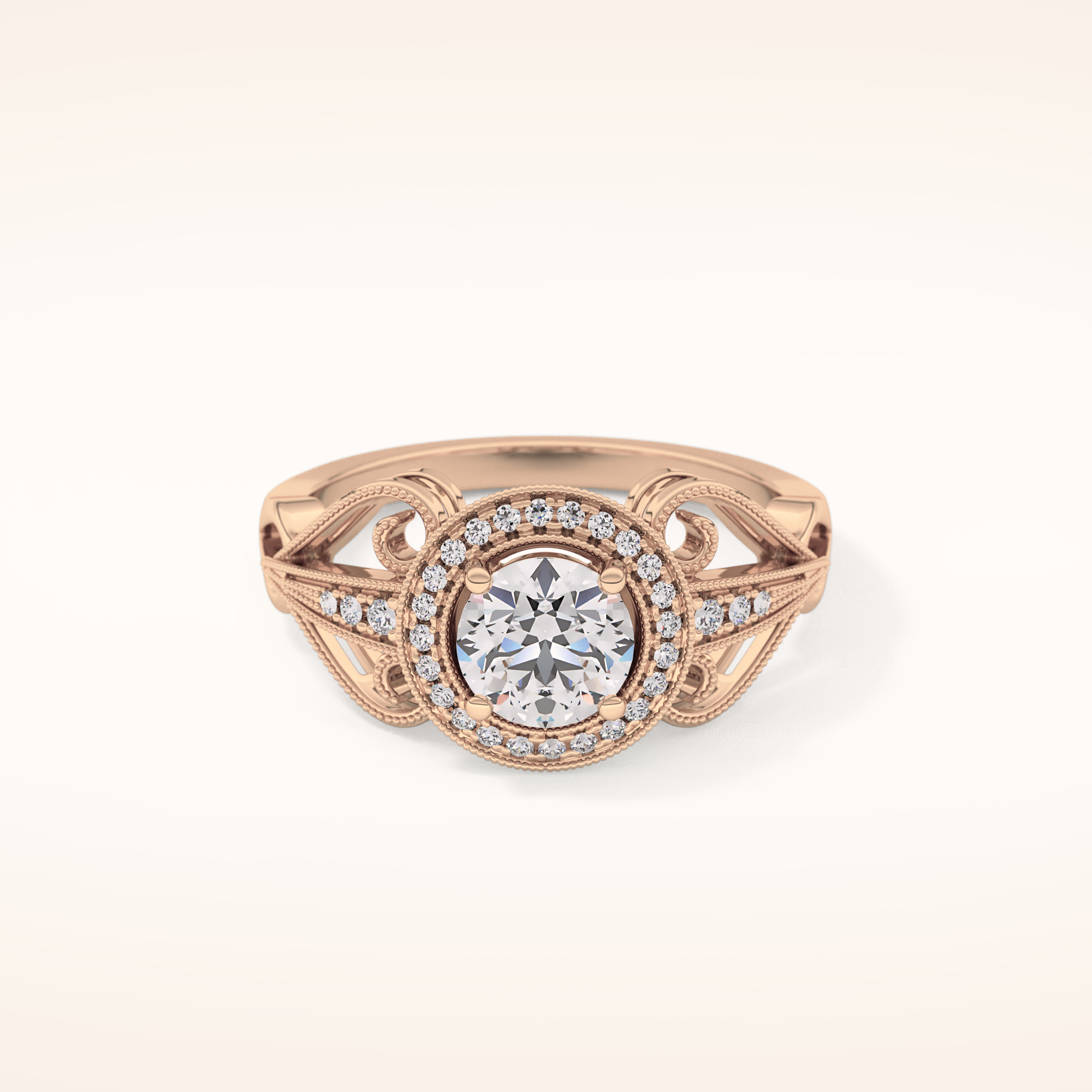 0.67 CT Round Shaped Halo & Pave Moissanite Engagement Ring
