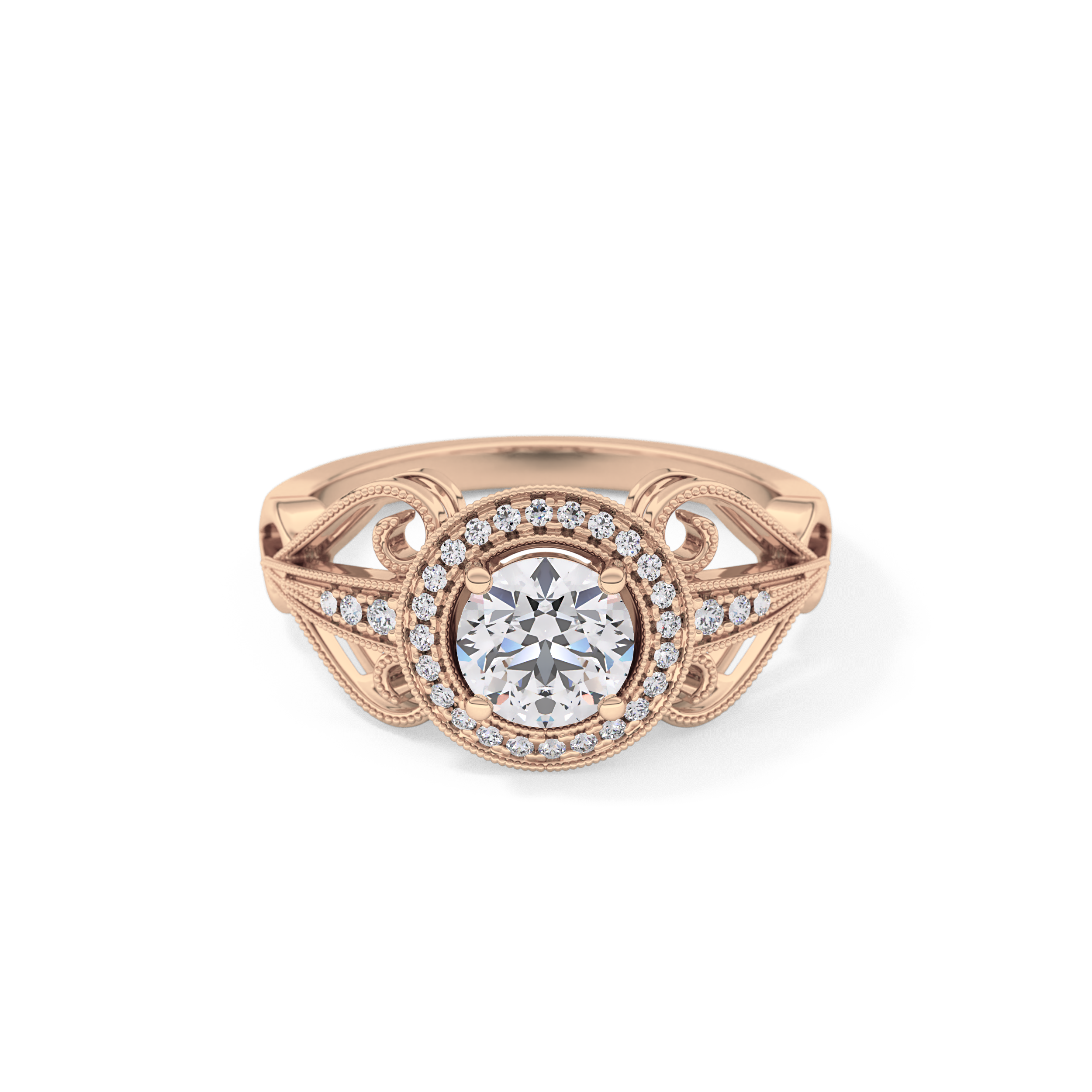 Round Halo & Vintage Art Deco Lab Grown Diamond Engagement Ring