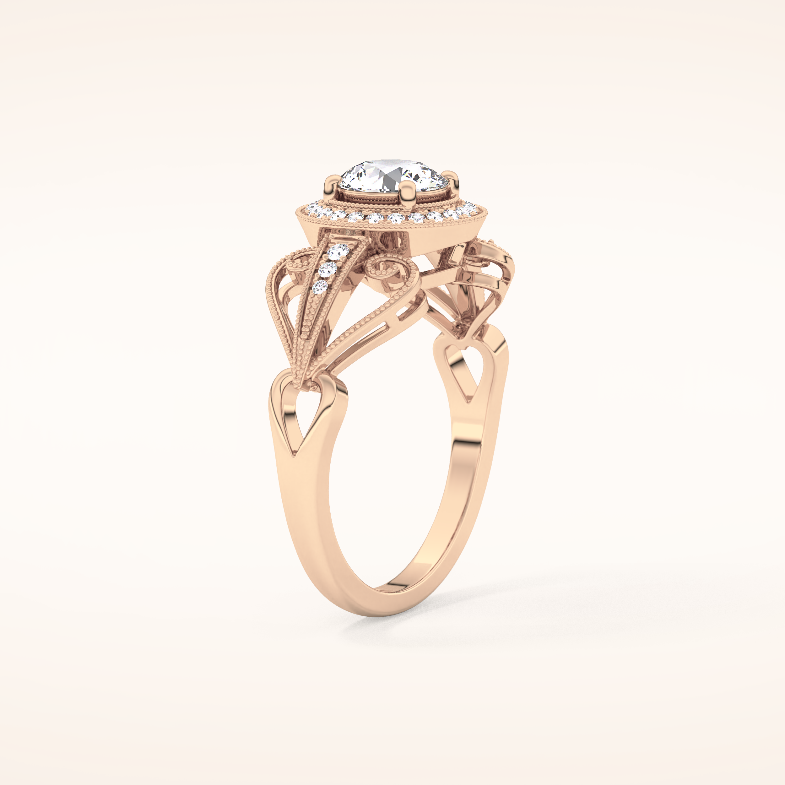 0.67 CT Round Shaped Halo & Pave Moissanite Engagement Ring