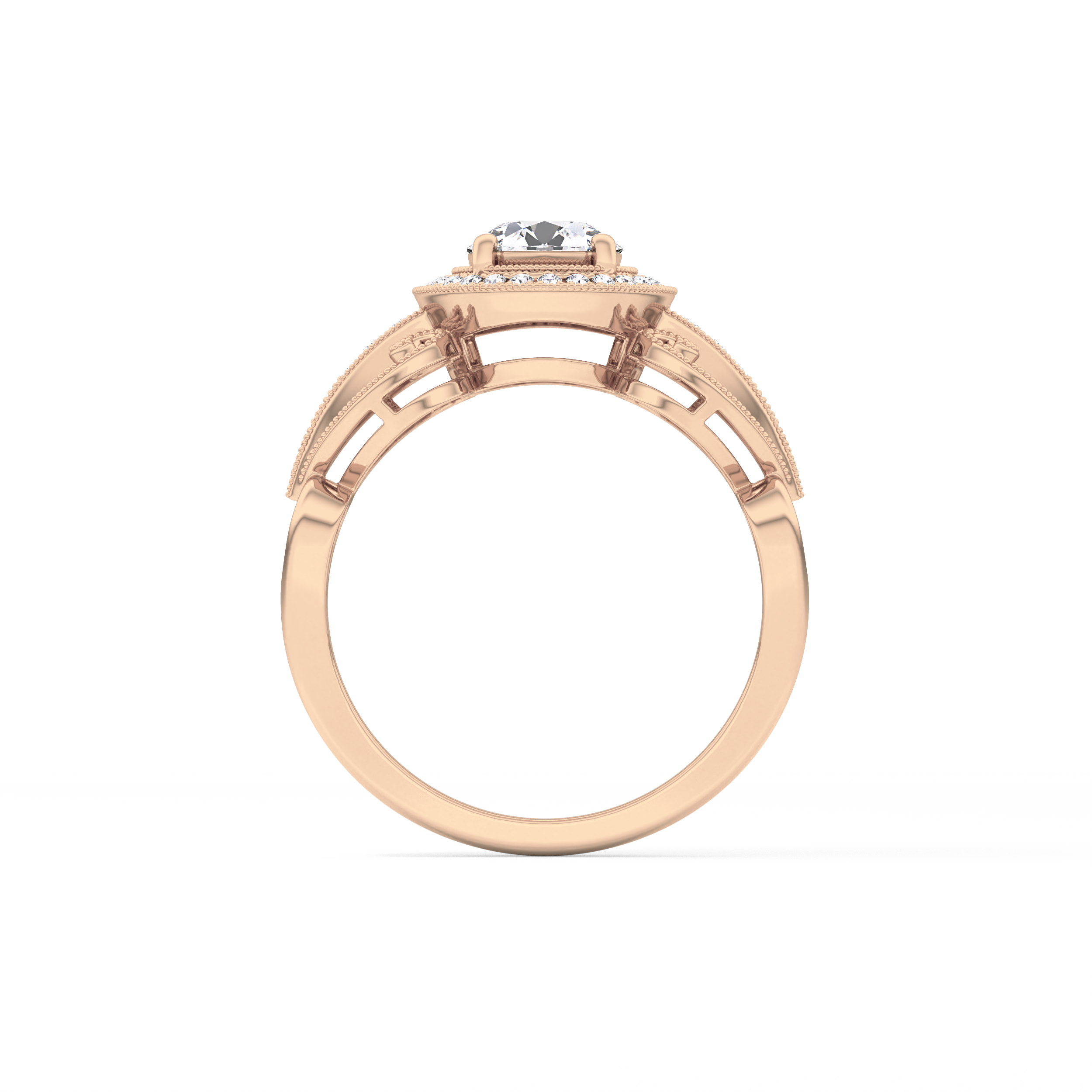 Round Halo & Vintage Art Deco Lab Grown Diamond Engagement Ring
