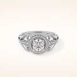 0.67 CT Round Shaped Halo & Pave Moissanite Engagement Ring
