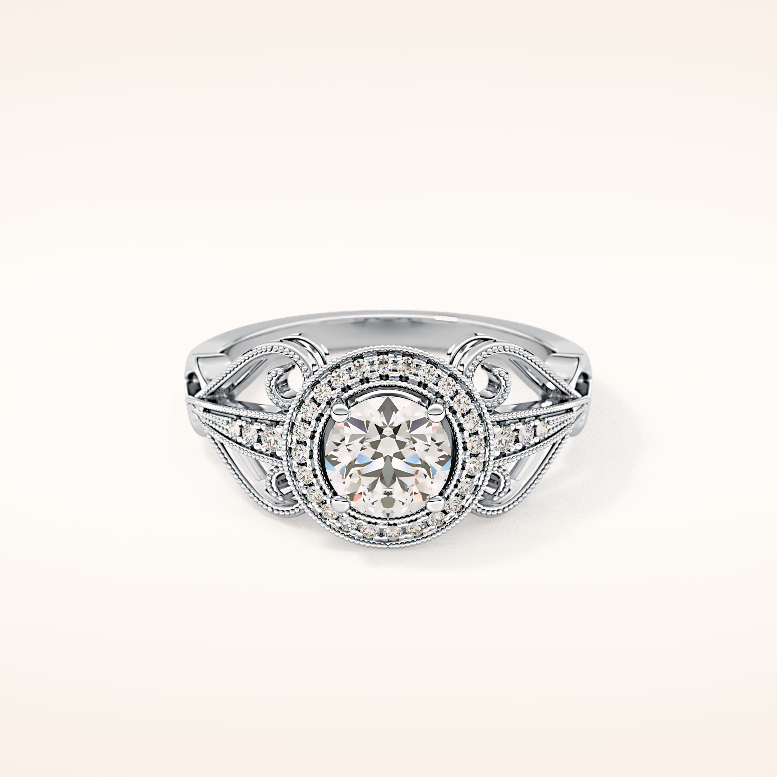0.67 CT Round Shaped Halo & Pave Moissanite Engagement Ring