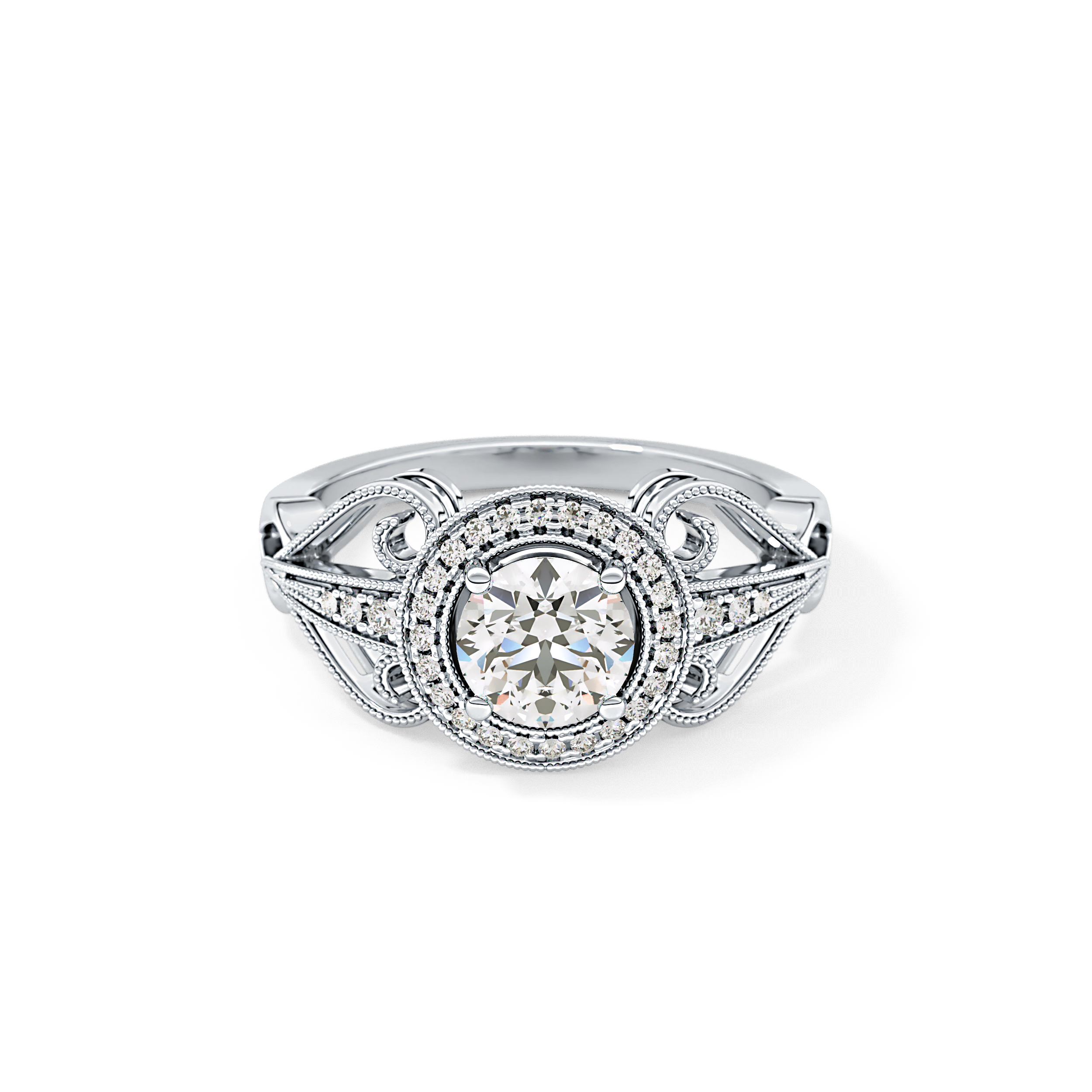 Round Halo & Vintage Art Deco Lab Grown Diamond Engagement Ring