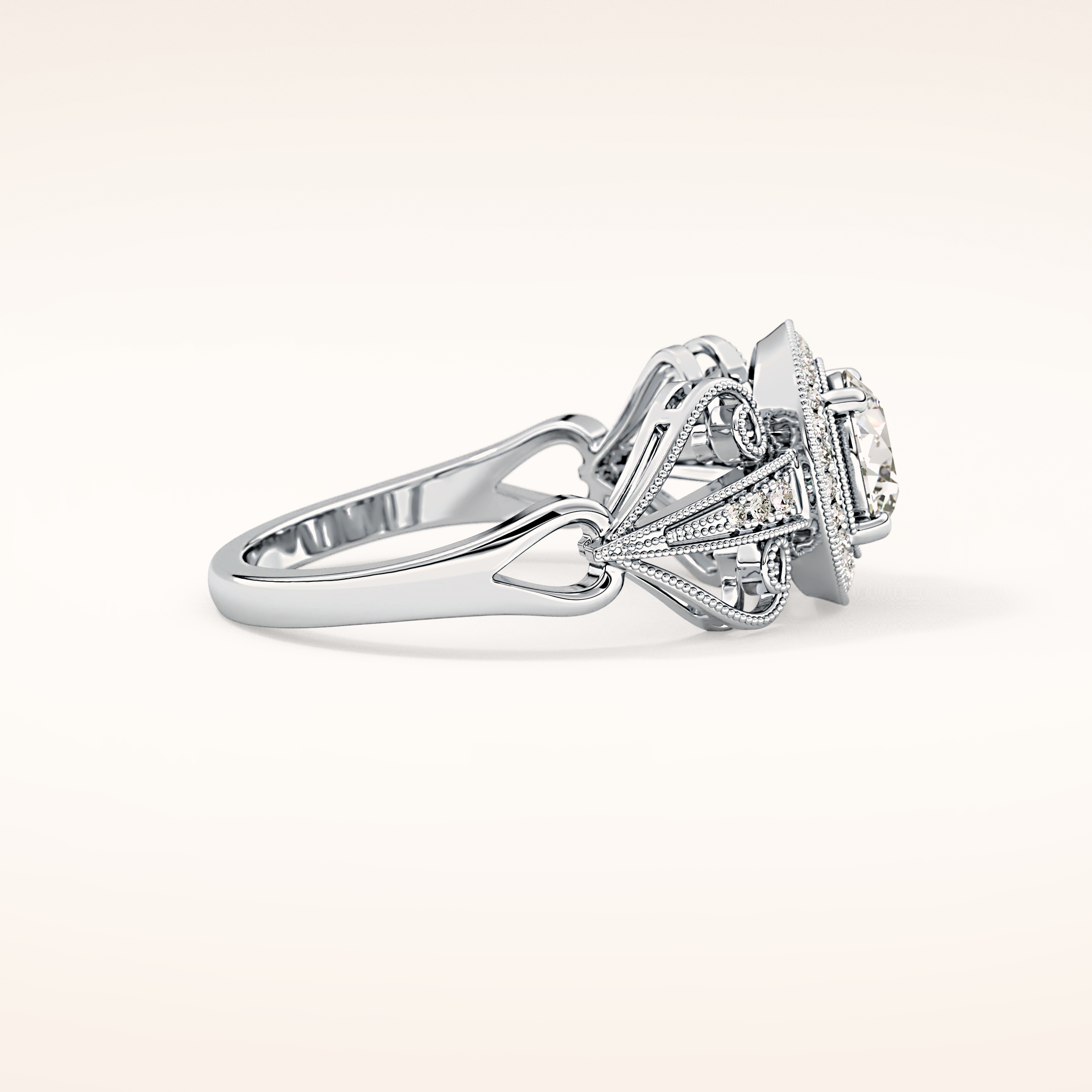 0.67 CT Round Shaped Halo & Pave Moissanite Engagement Ring