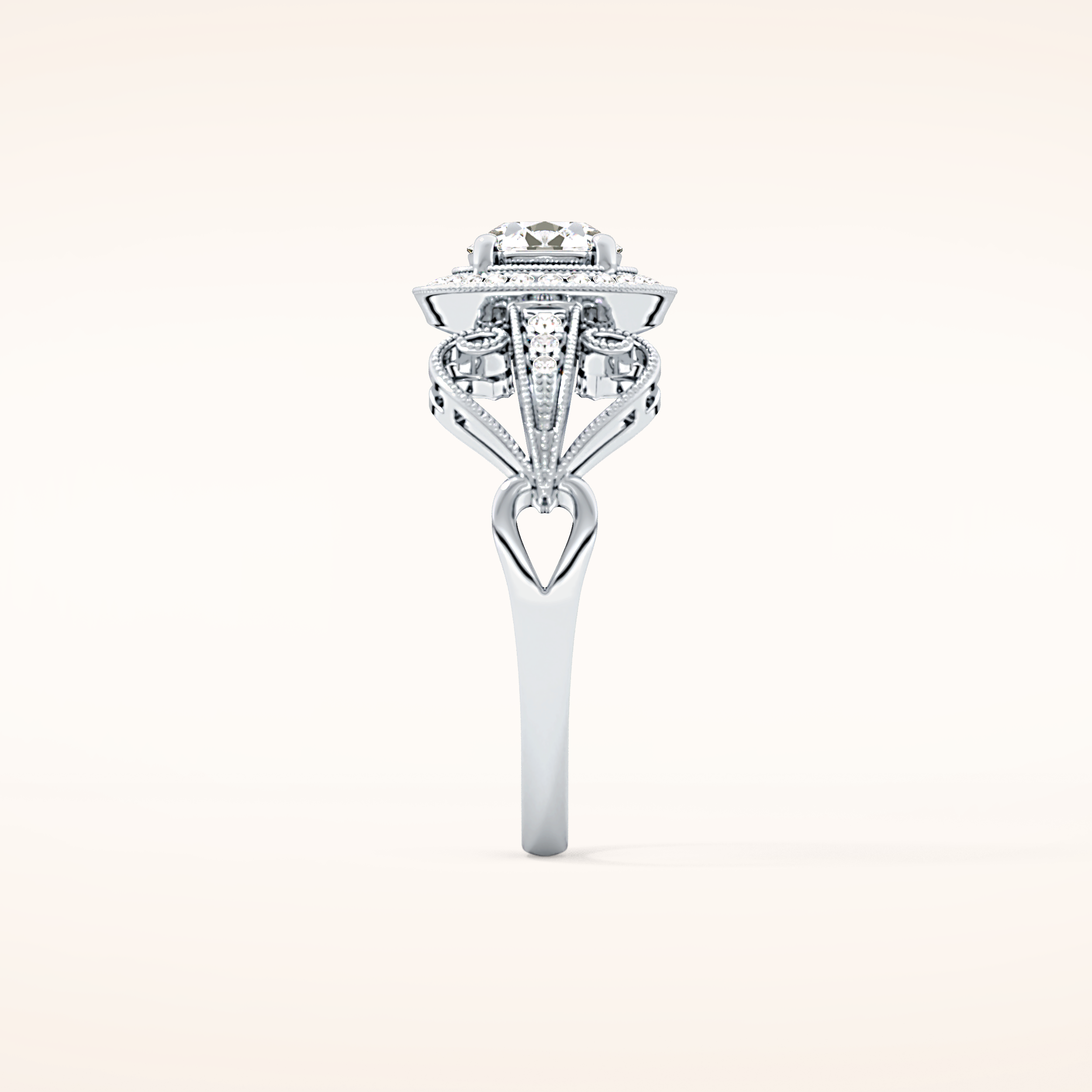 0.67 CT Round Shaped Halo & Pave Moissanite Engagement Ring