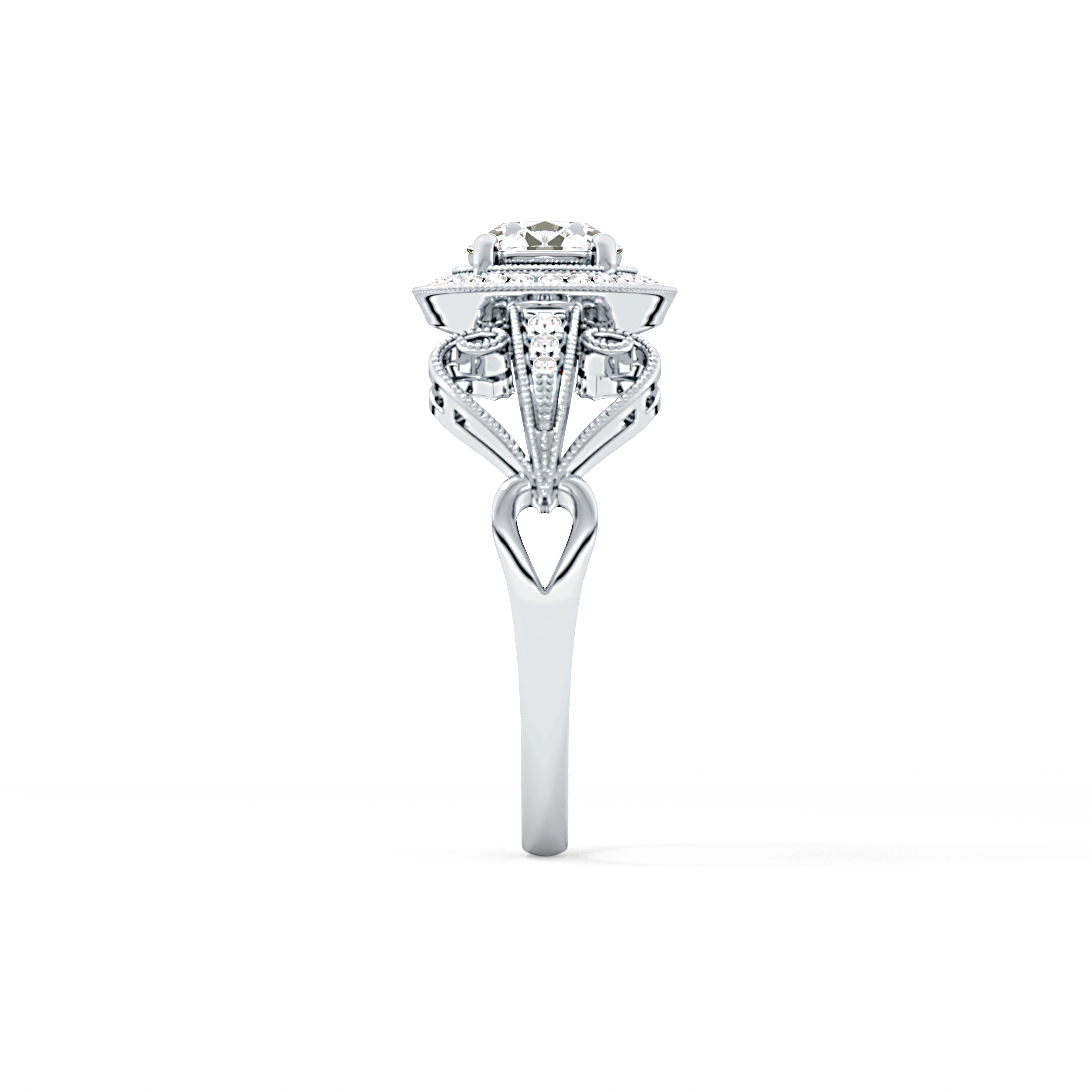 Round Halo & Vintage Art Deco Lab Grown Diamond Engagement Ring