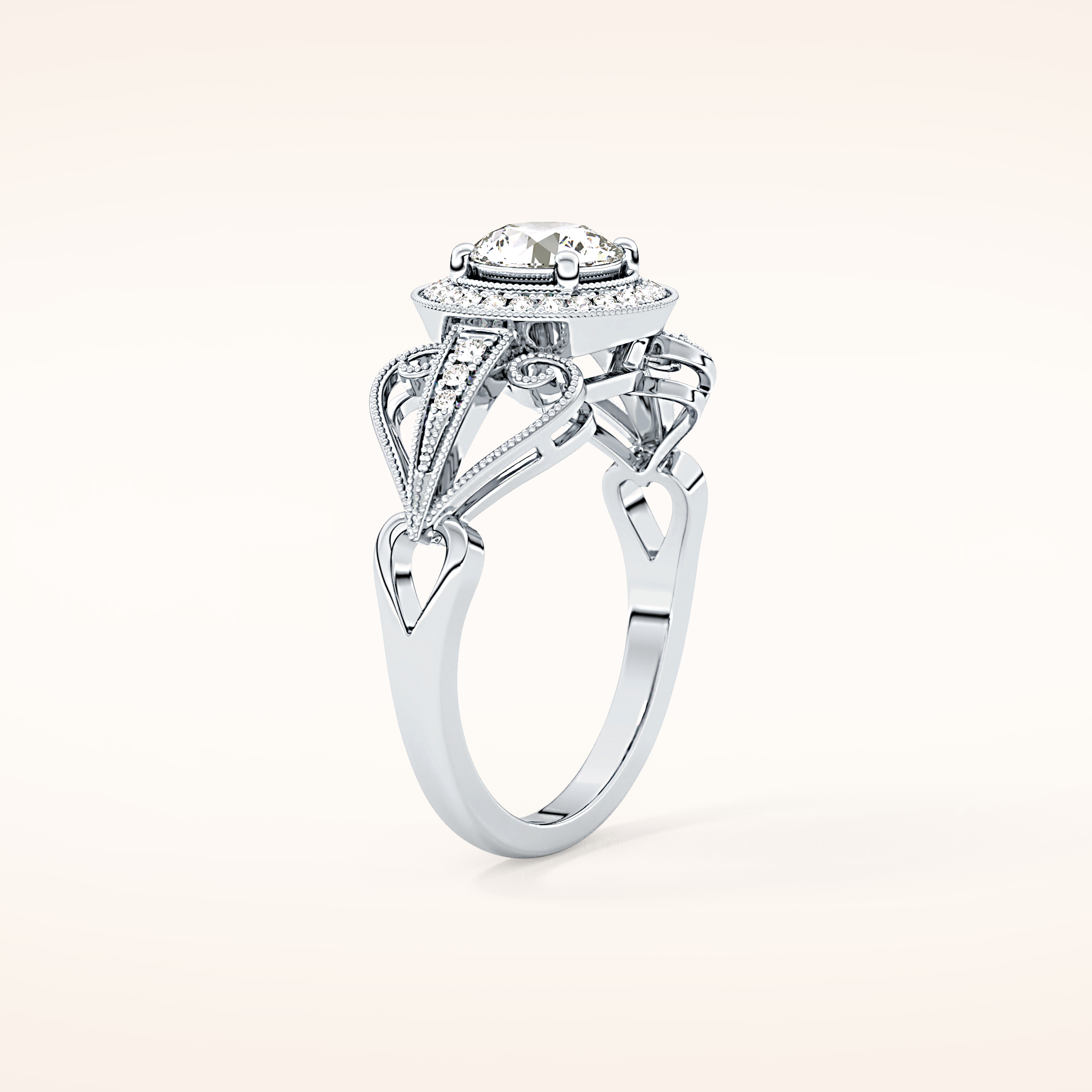 0.67 CT Round Shaped Halo & Pave Moissanite Engagement Ring