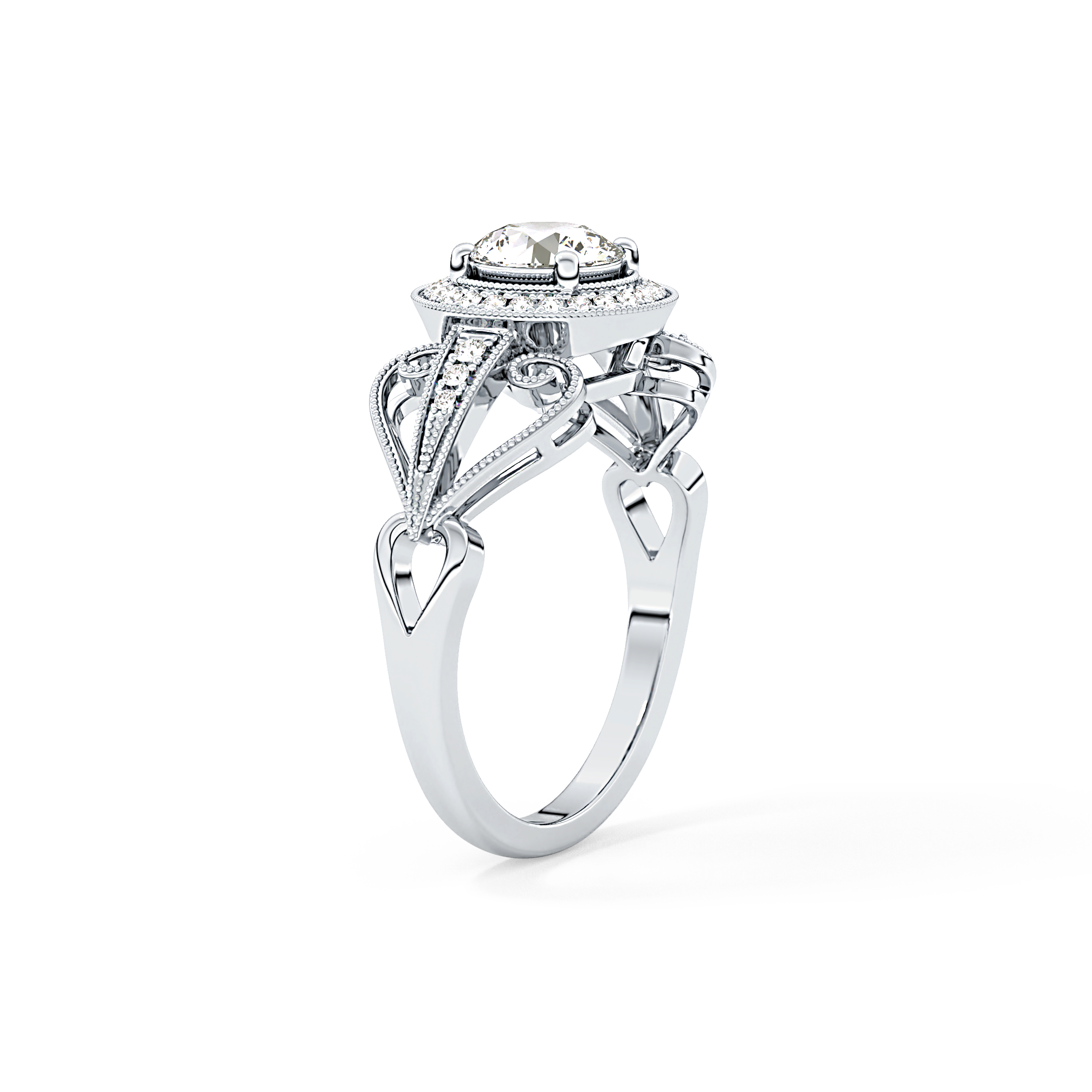 Round Halo & Vintage Art Deco Lab Grown Diamond Engagement Ring