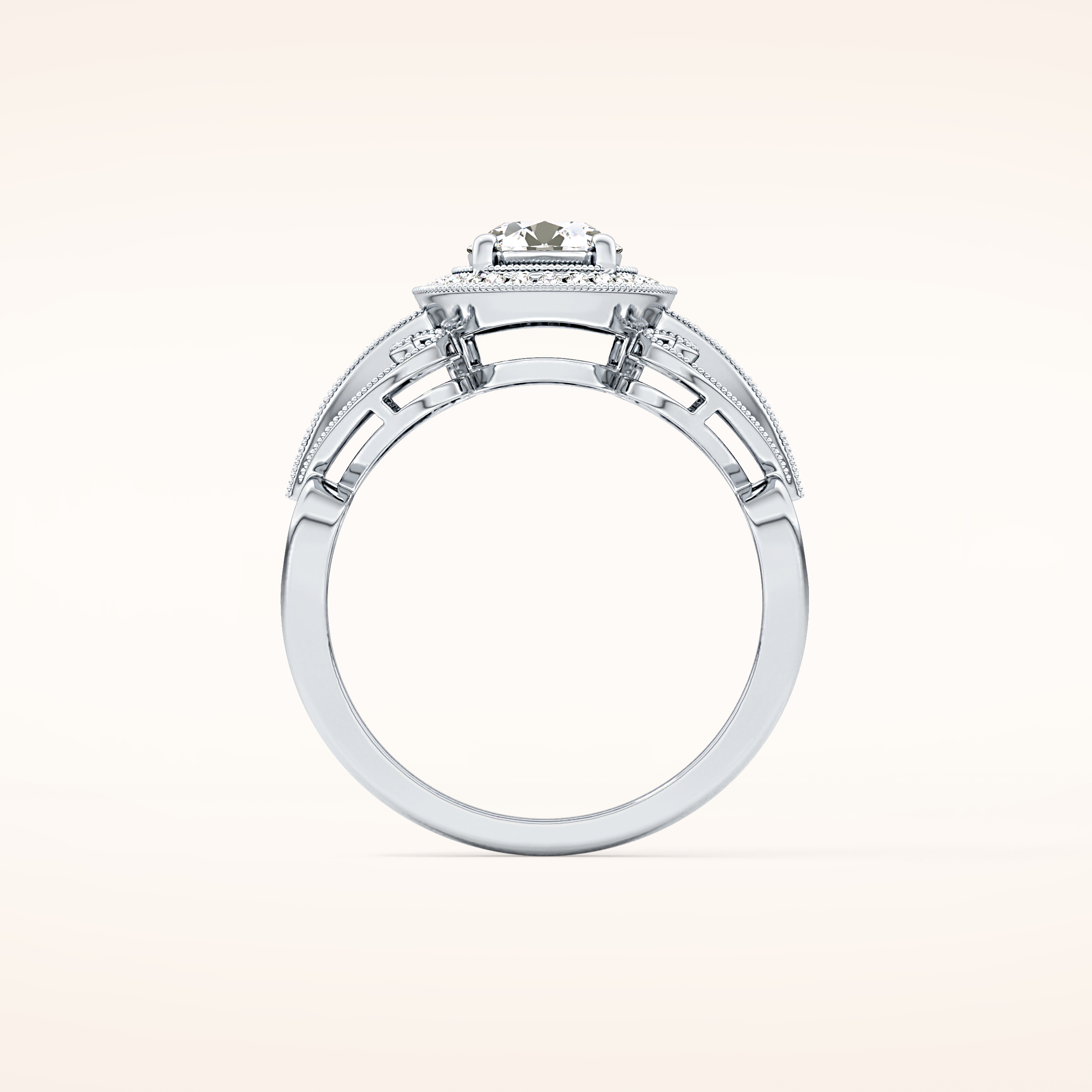 0.67 CT Round Shaped Halo & Pave Moissanite Engagement Ring