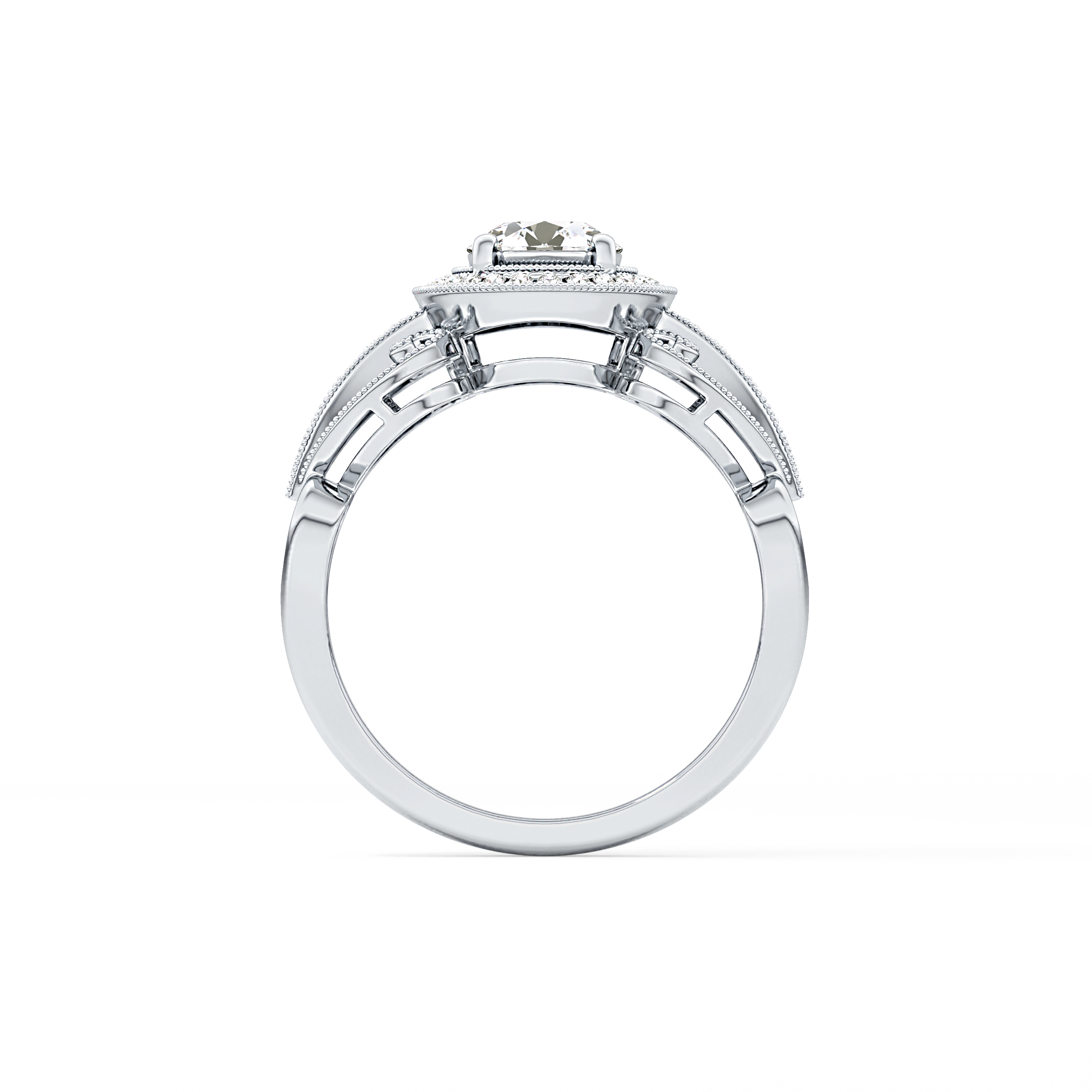 Round Halo & Vintage Art Deco Lab Grown Diamond Engagement Ring