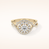 0.45 CT Round Shaped Halo & Criss-Cross Pave Moissanite Engagement Ring