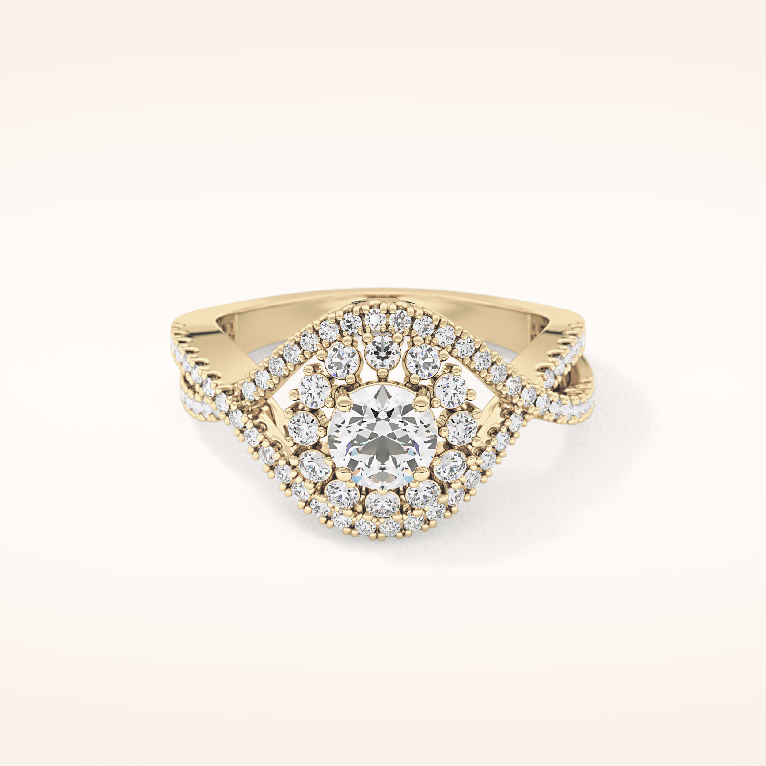 0.45 CT Round Shaped Halo & Criss-Cross Pave Moissanite Engagement Ring