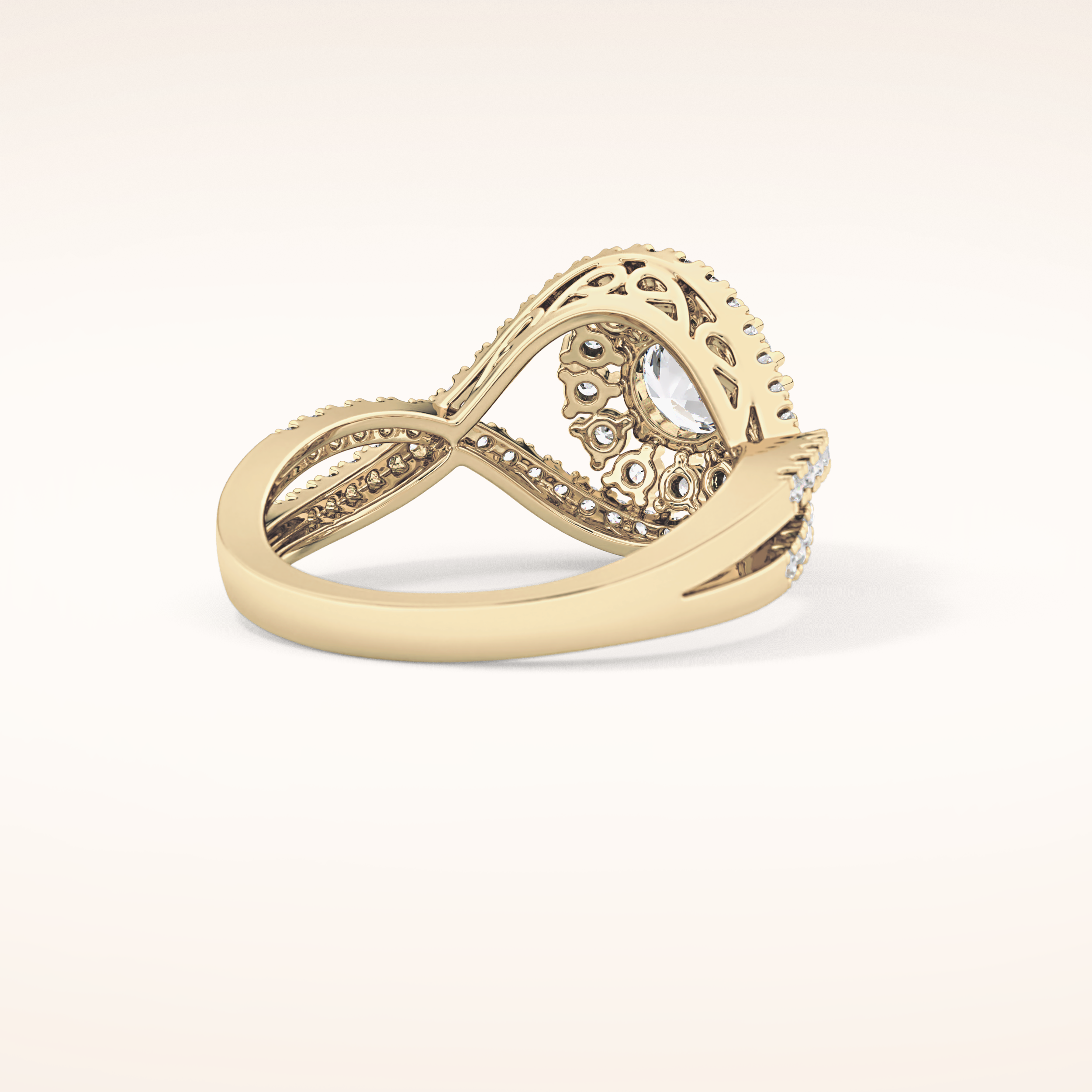 0.45 CT Round Shaped Halo & Criss-Cross Pave Moissanite Engagement Ring