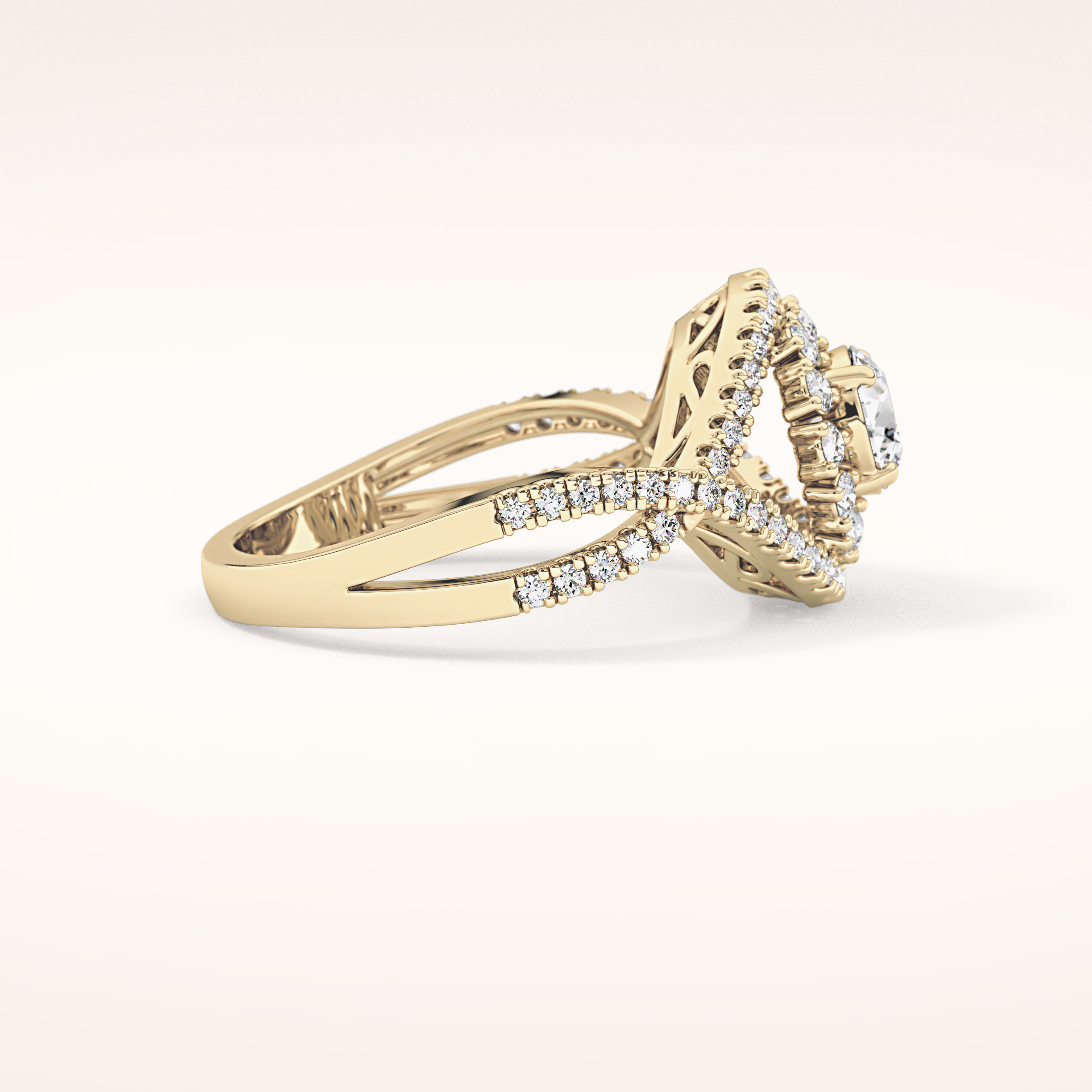 0.45 CT Round Shaped Halo & Criss-Cross Pave Moissanite Engagement Ring