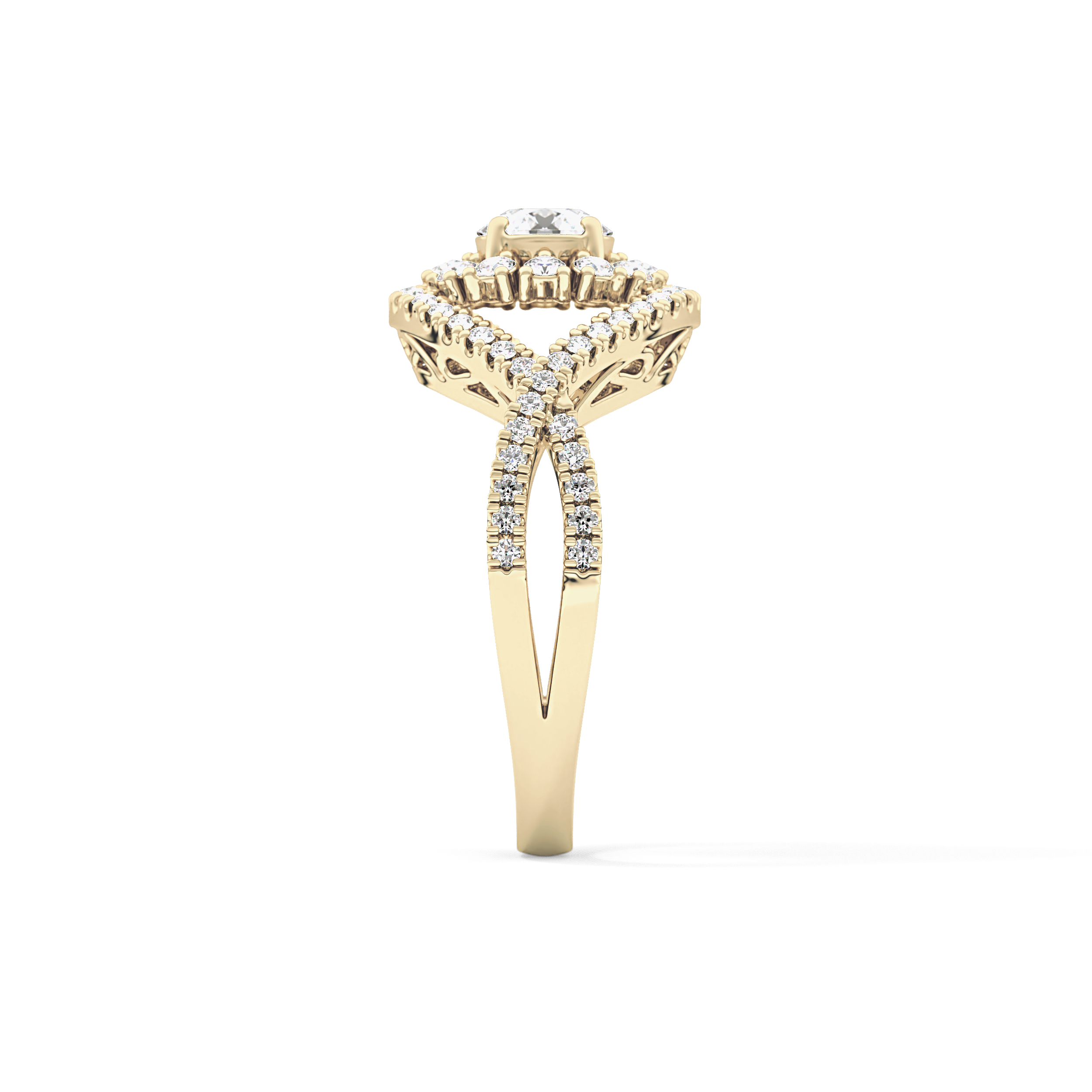 Round Halo & Criss Cross Pave Lab Grown Diamond Engagement Ring