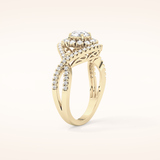 0.45 CT Round Shaped Halo & Criss-Cross Pave Moissanite Engagement Ring