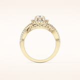 0.45 CT Round Shaped Halo & Criss-Cross Pave Moissanite Engagement Ring