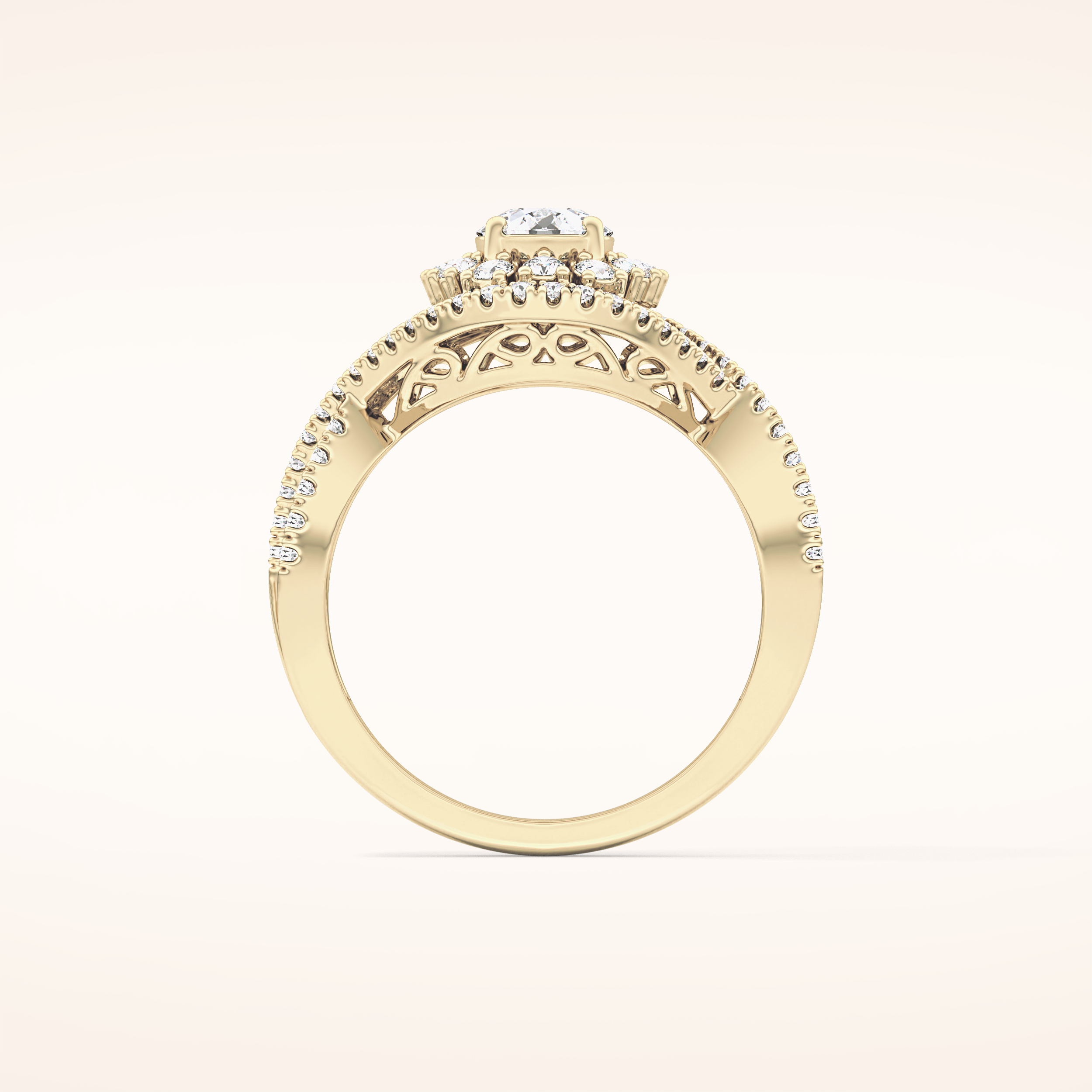 0.45 CT Round Shaped Halo & Criss-Cross Pave Moissanite Engagement Ring