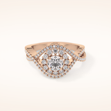 0.45 CT Round Shaped Halo & Criss-Cross Pave Moissanite Engagement Ring