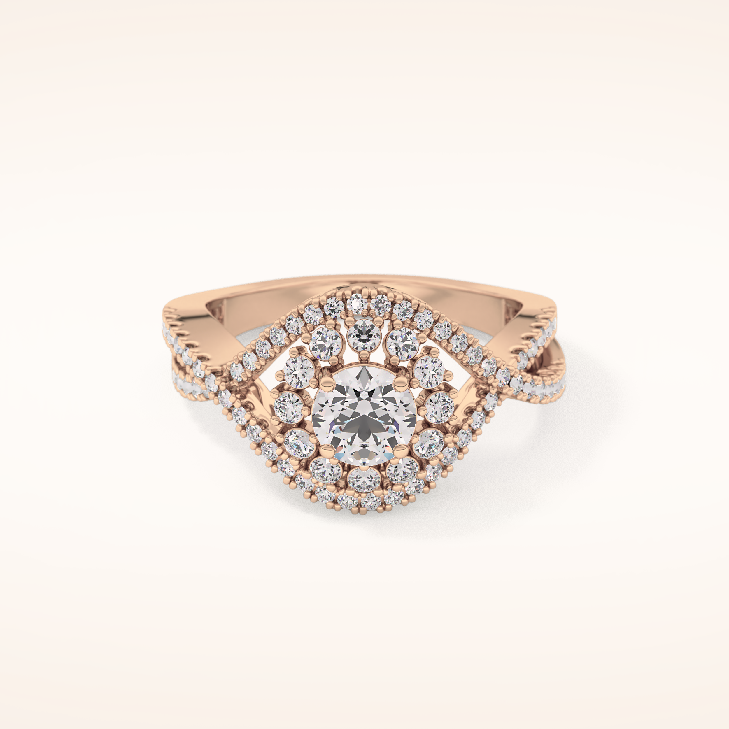 0.45 CT Round Shaped Halo & Criss-Cross Pave Moissanite Engagement Ring