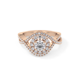 Round Halo & Criss Cross Pave Lab Grown Diamond Engagement Ring