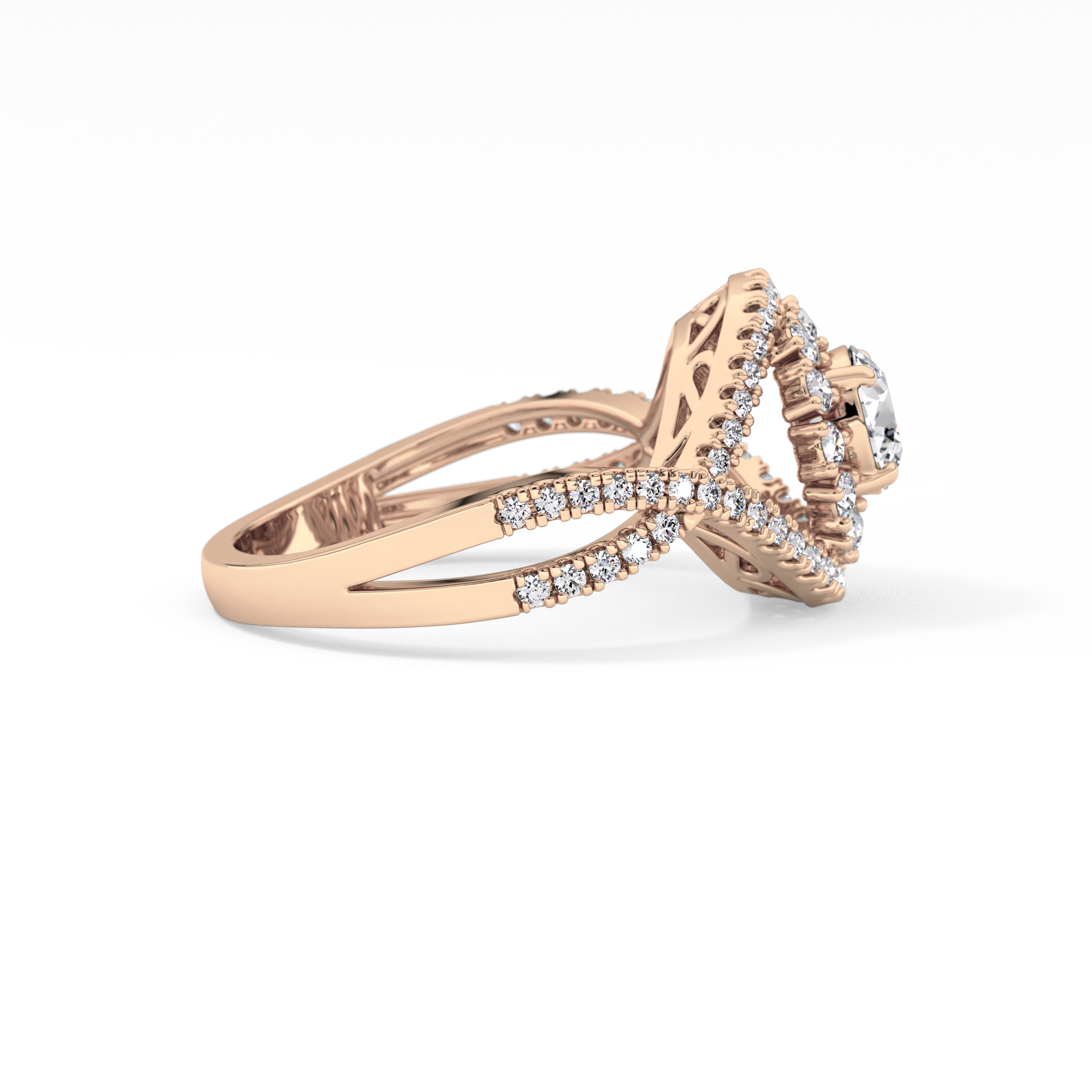 Round Halo & Criss Cross Pave Lab Grown Diamond Engagement Ring
