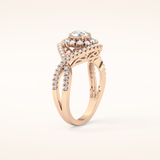 0.45 CT Round Shaped Halo & Criss-Cross Pave Moissanite Engagement Ring