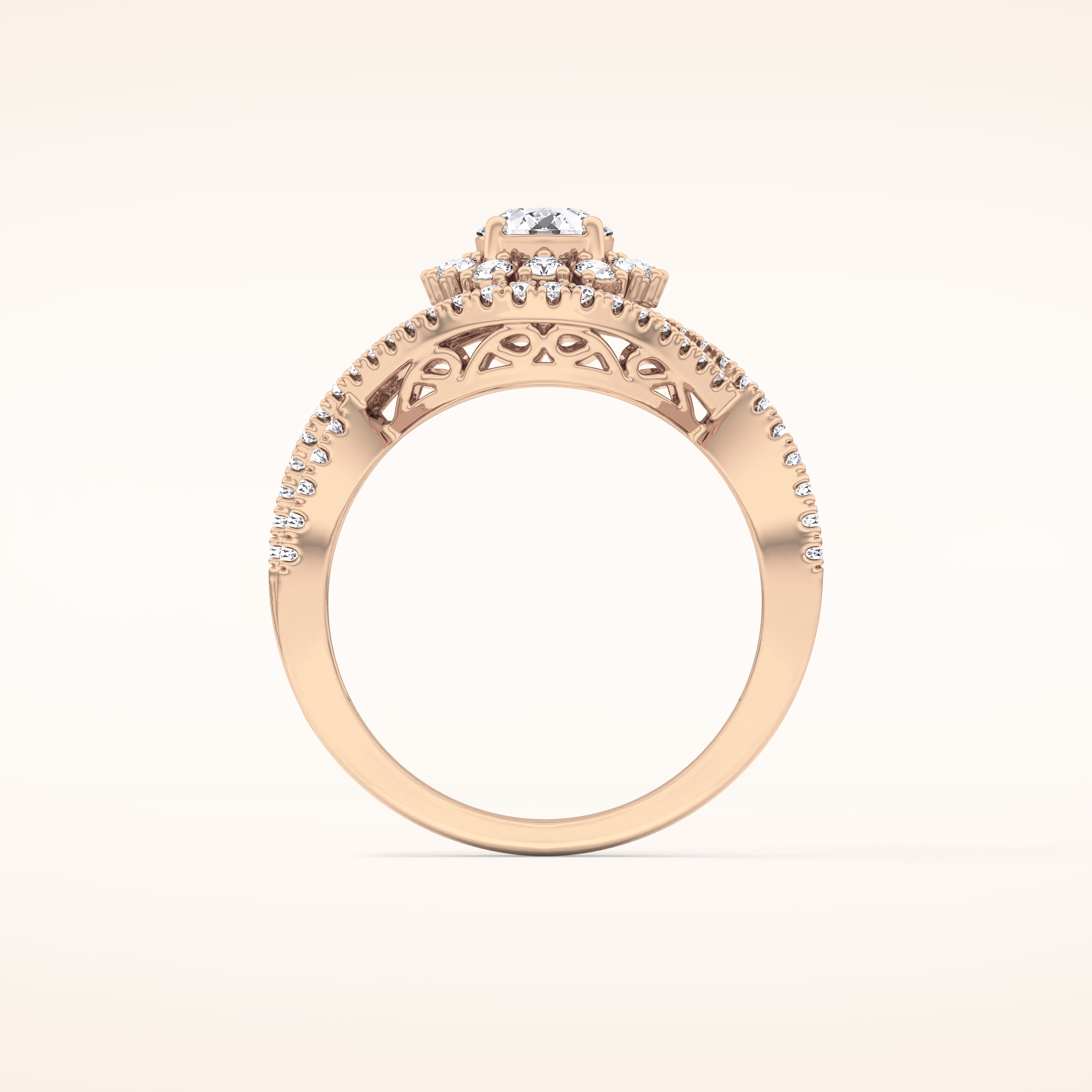 0.45 CT Round Shaped Halo & Criss-Cross Pave Moissanite Engagement Ring