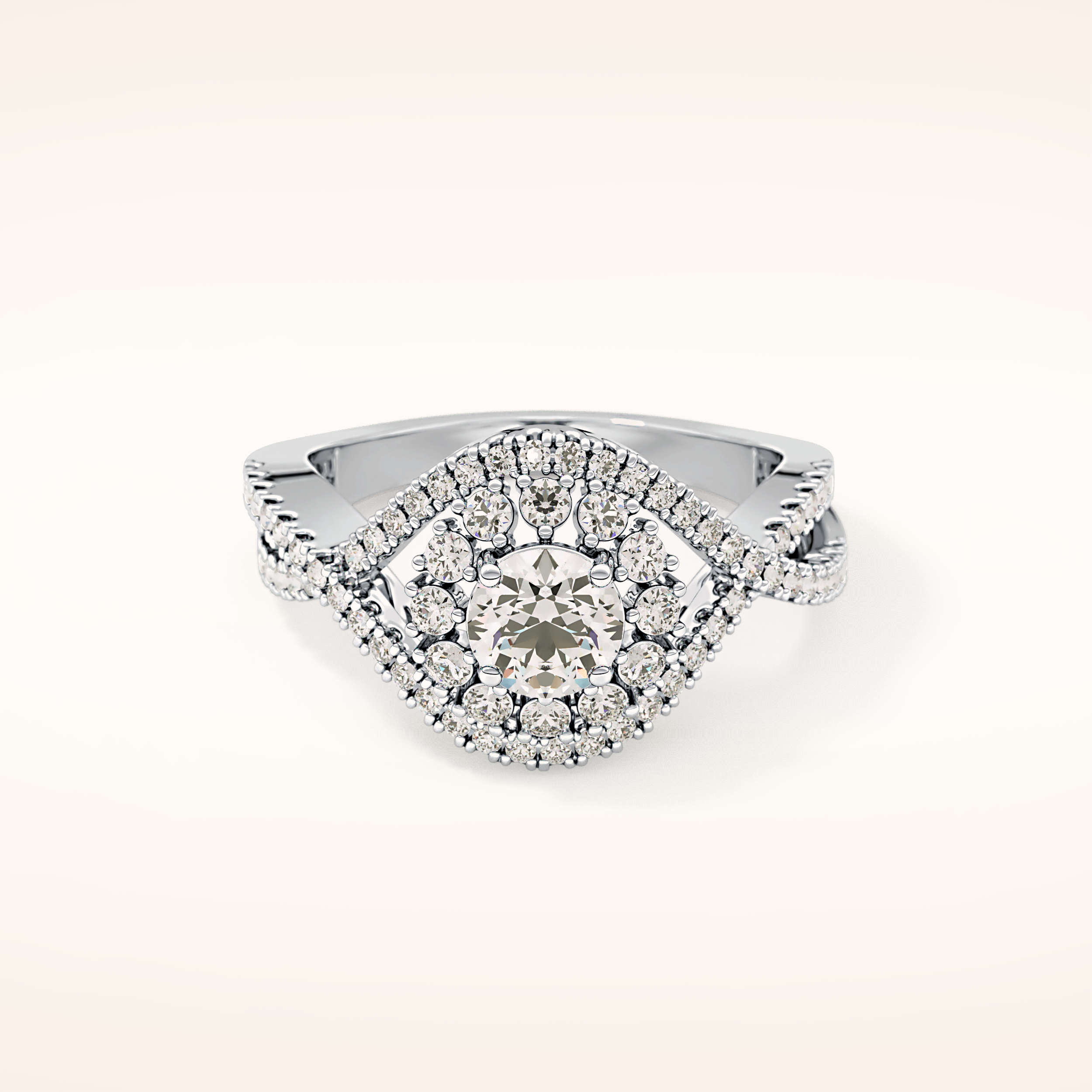 0.45 CT Round Shaped Halo & Criss-Cross Pave Moissanite Engagement Ring